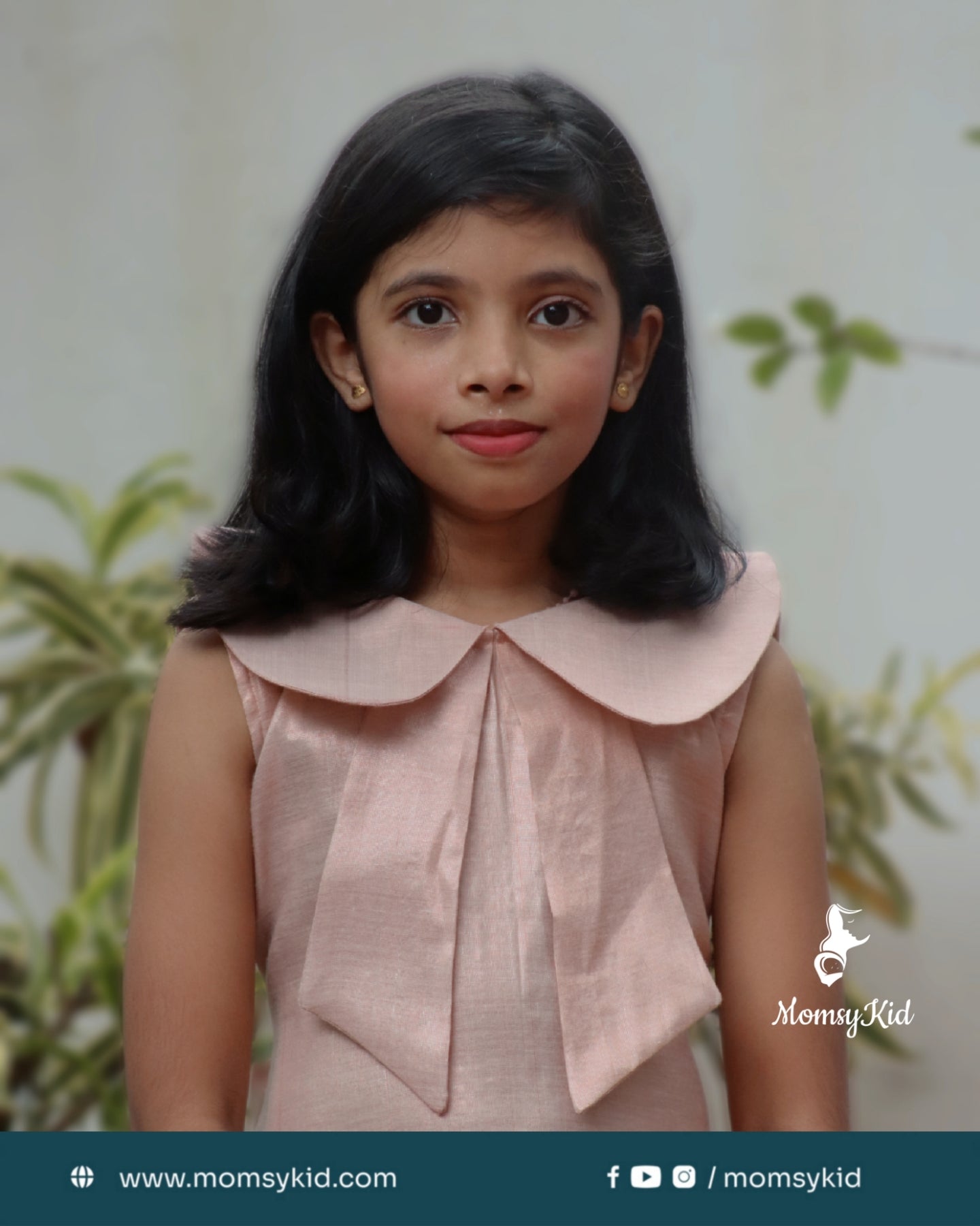 Blush Elegance: Rose gold sleeveless trendy frock with peter pan collar