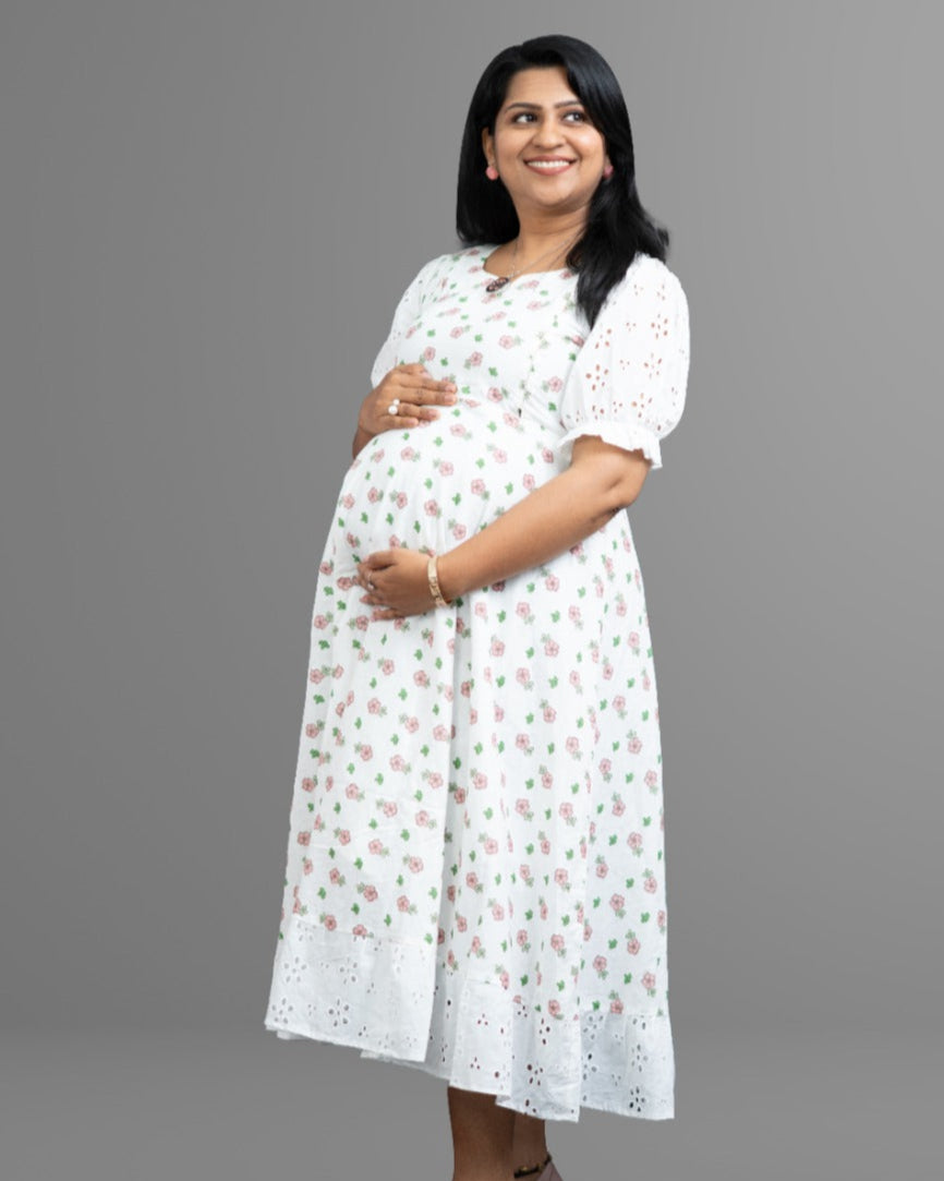 Hacoba patched butta cotton floral dress | MK-MW-1025