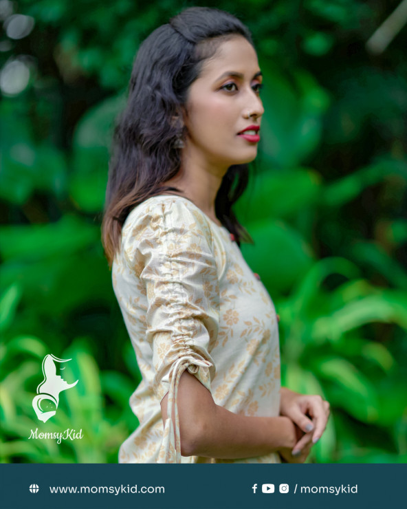 Golden Kasavu Floral Kurthi with Ajarak overcoat