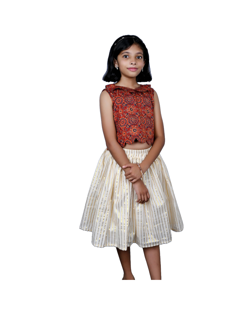 Ajarak cotton Material top with peter pan collar and skirt