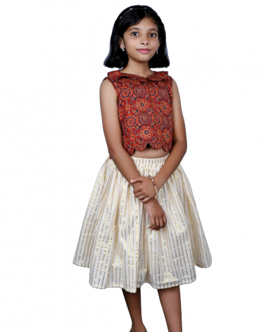 Ajarak cotton Material top with peter pan collar and skirt