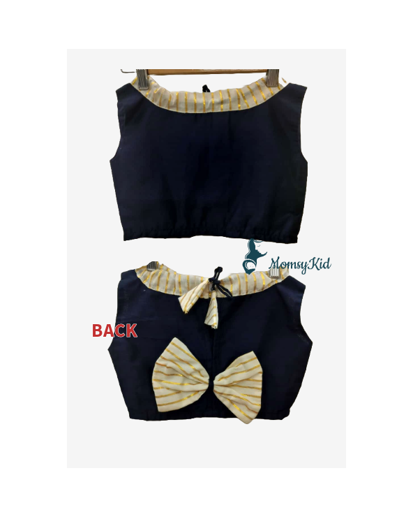 Navy blue jute top paired with striped tissue skirt