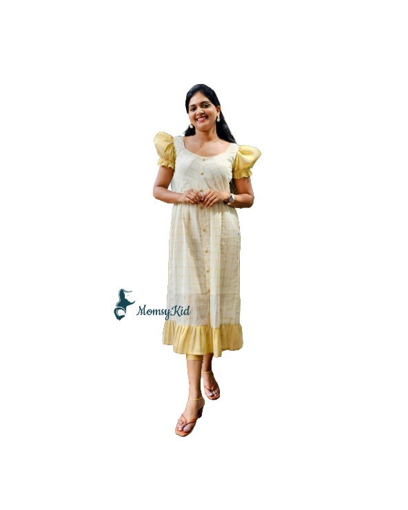 Golden Kasavu Cotton Check design Western wear