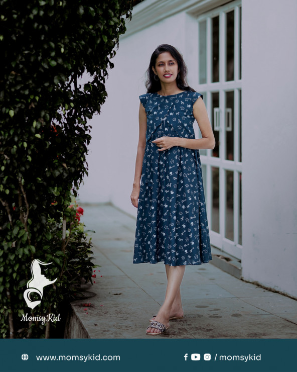 Animal print Irish blue midi length dress with attached coat