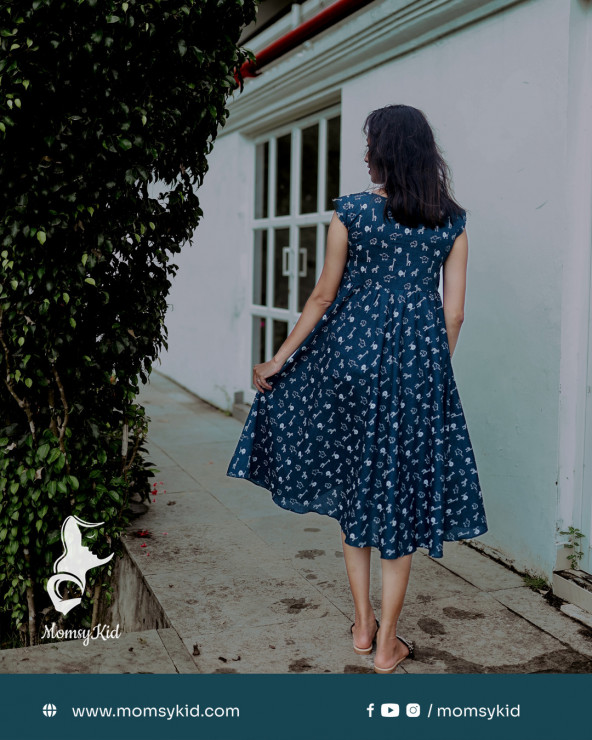 Animal print Irish blue midi length dress with attached coat