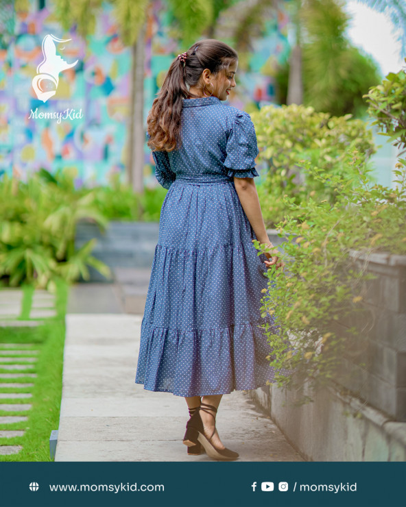 Three tier dress in dark gray in cotton material in sky theme