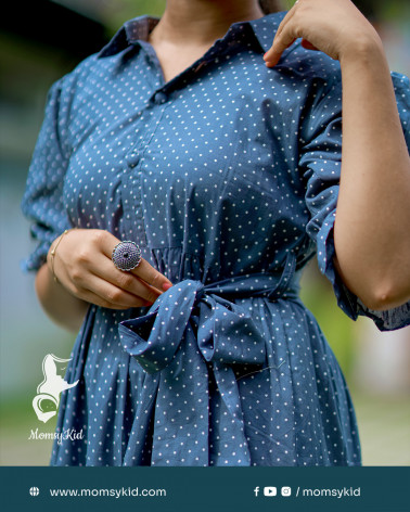 Three tier dress in dark gray in cotton material in sky theme