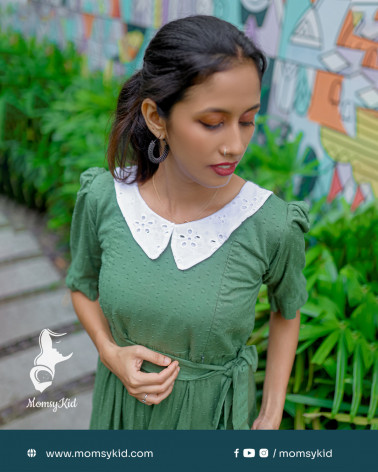 Olive green butta cotton with hacoba peter pan collar