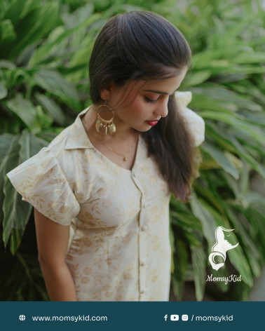 Golden Kasavu Floral Western wear with short sleeves