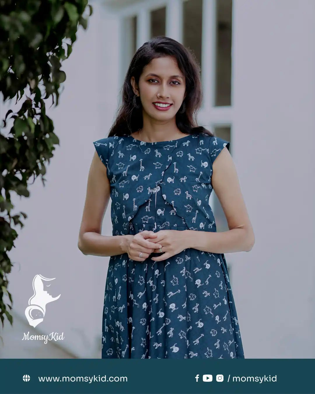 Animal Print Irish Blue Midi Length Dress with attached Overcoat