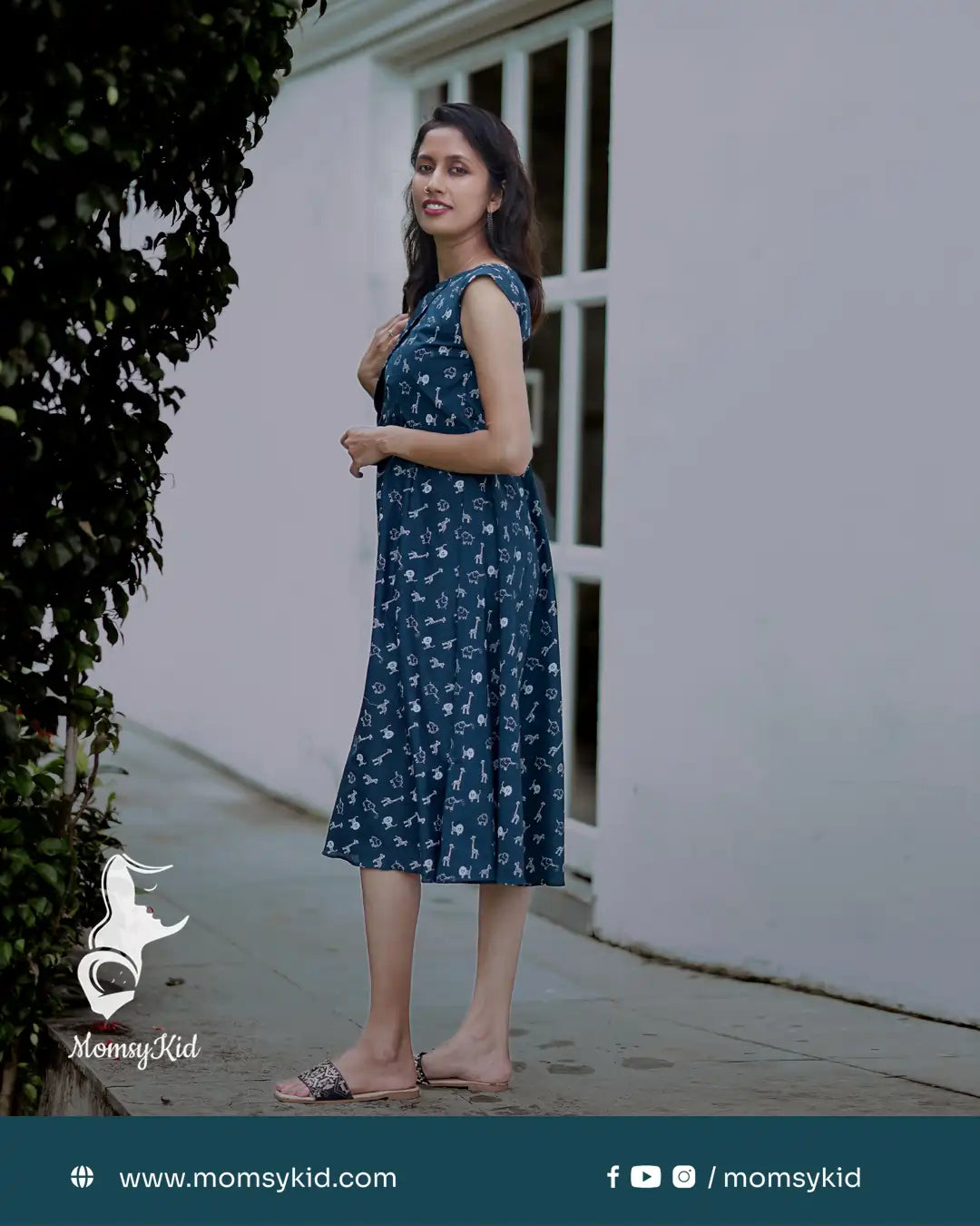 Animal Print Irish Blue Midi Length Dress with attached Overcoat