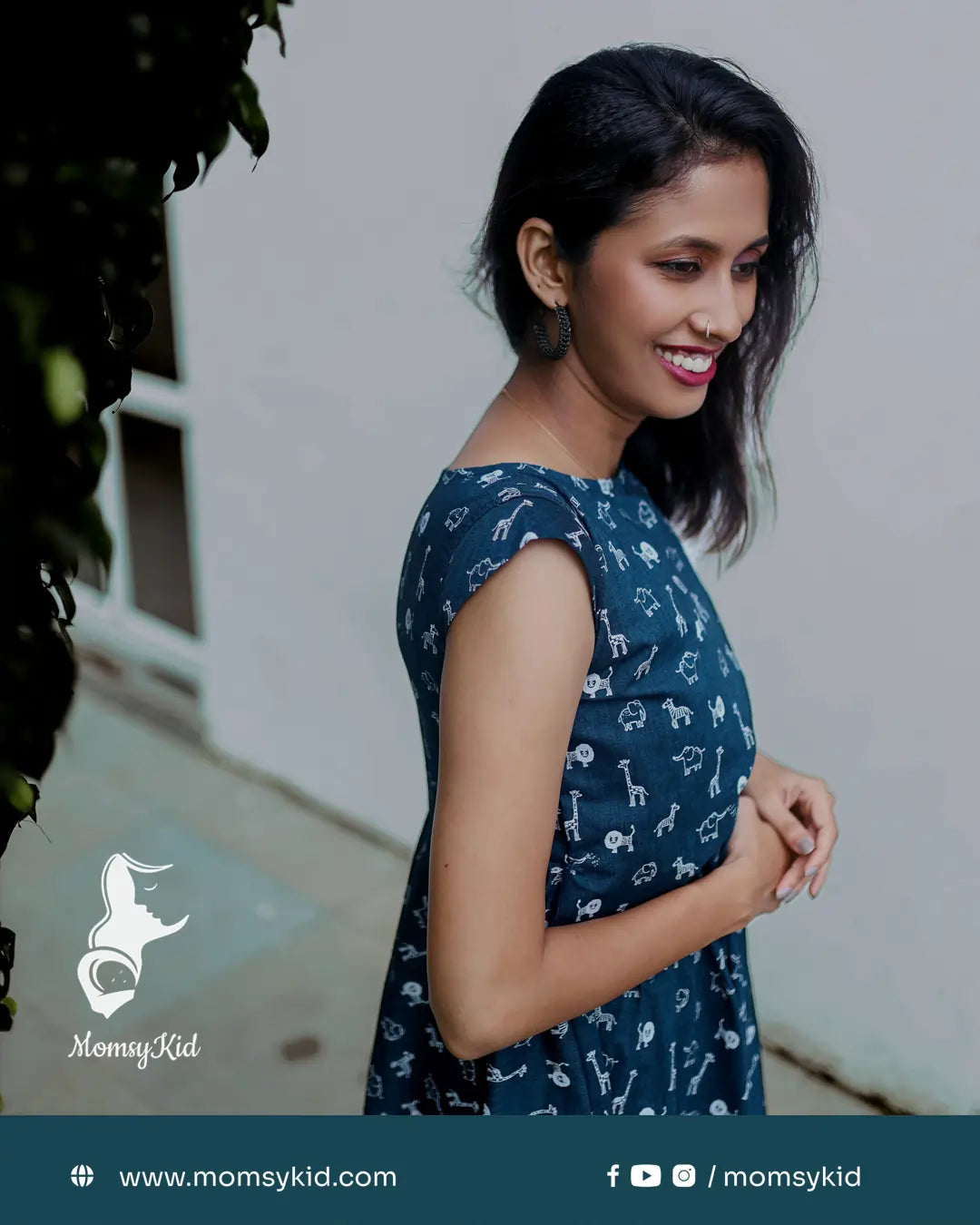 Animal Print Irish Blue Midi Length Dress with attached Overcoat