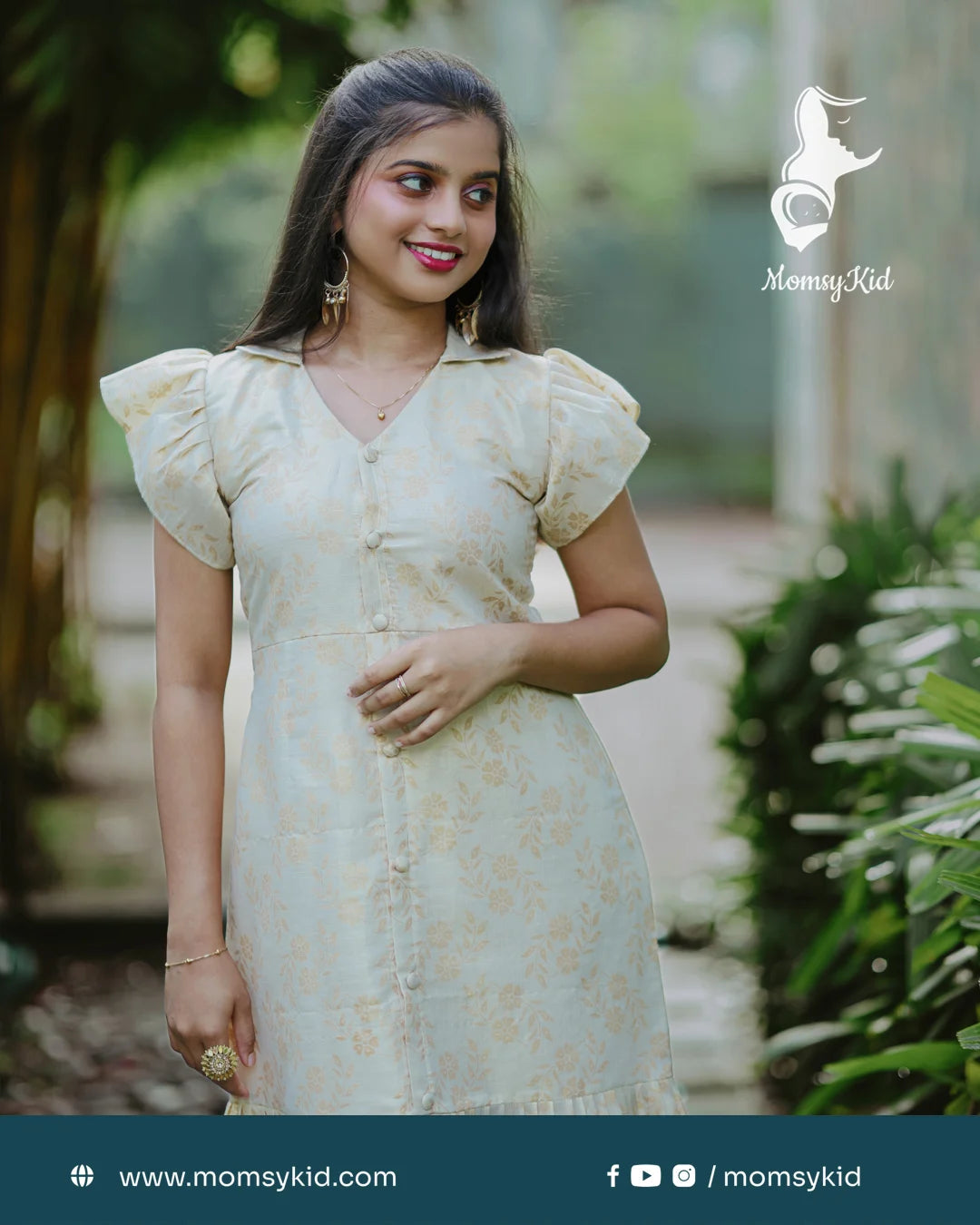 Golden Kasavu Floral Western Wear with Short Sleeves
