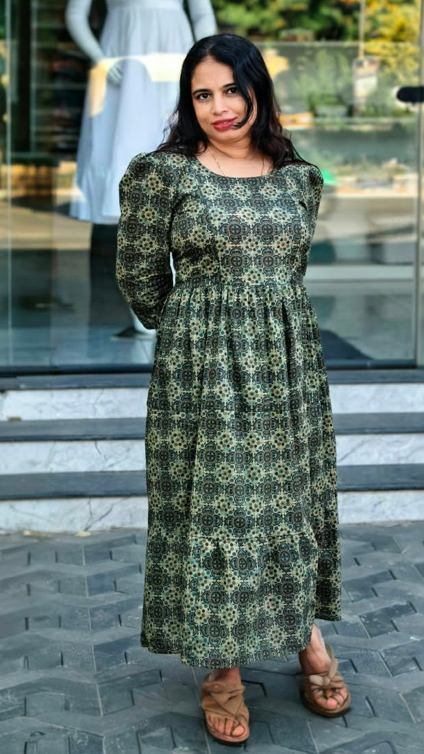 Green Printed Maternity & Feeding Wear Dress MK-IN-661