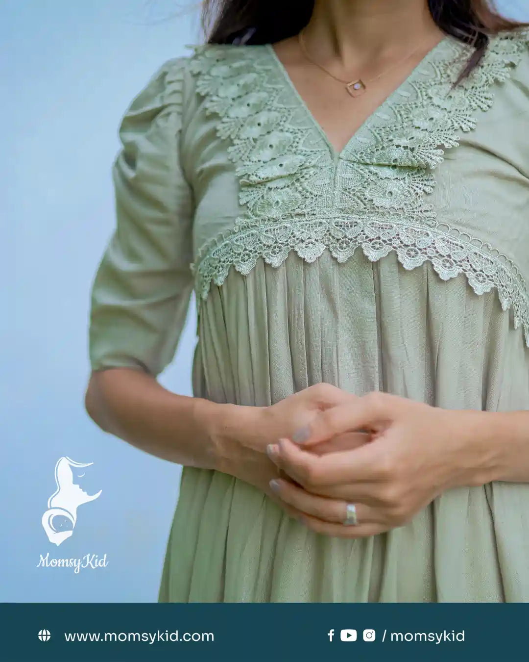 Light Pastel Green Alia Cut Rayon Midi length Laced Dress