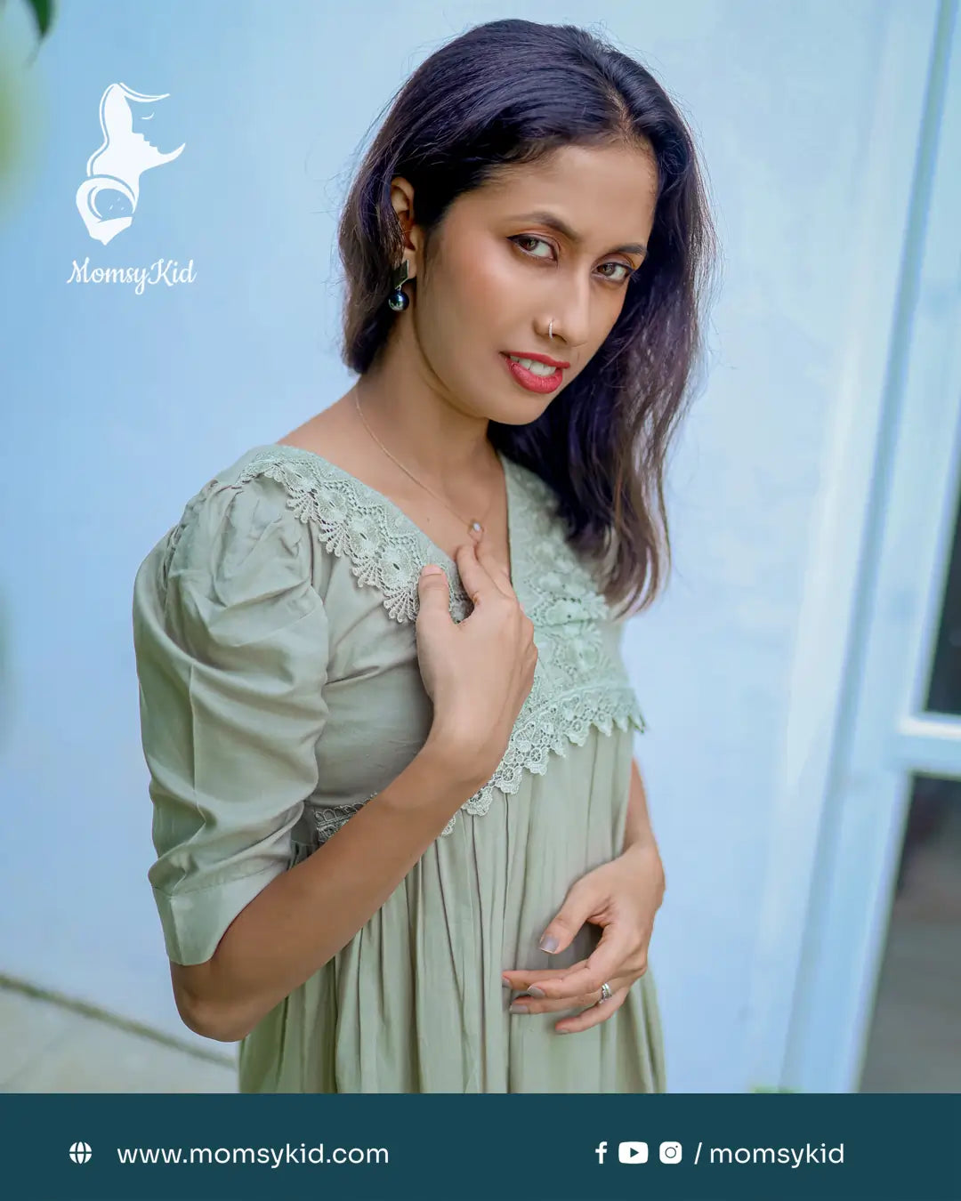 Light Pastel Green Alia Cut Rayon Midi length Laced Dress