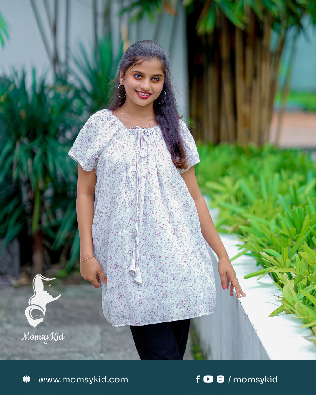 Beautiful Cotton Floral Short Top with Adjustable Neckline | MK-MW-1006