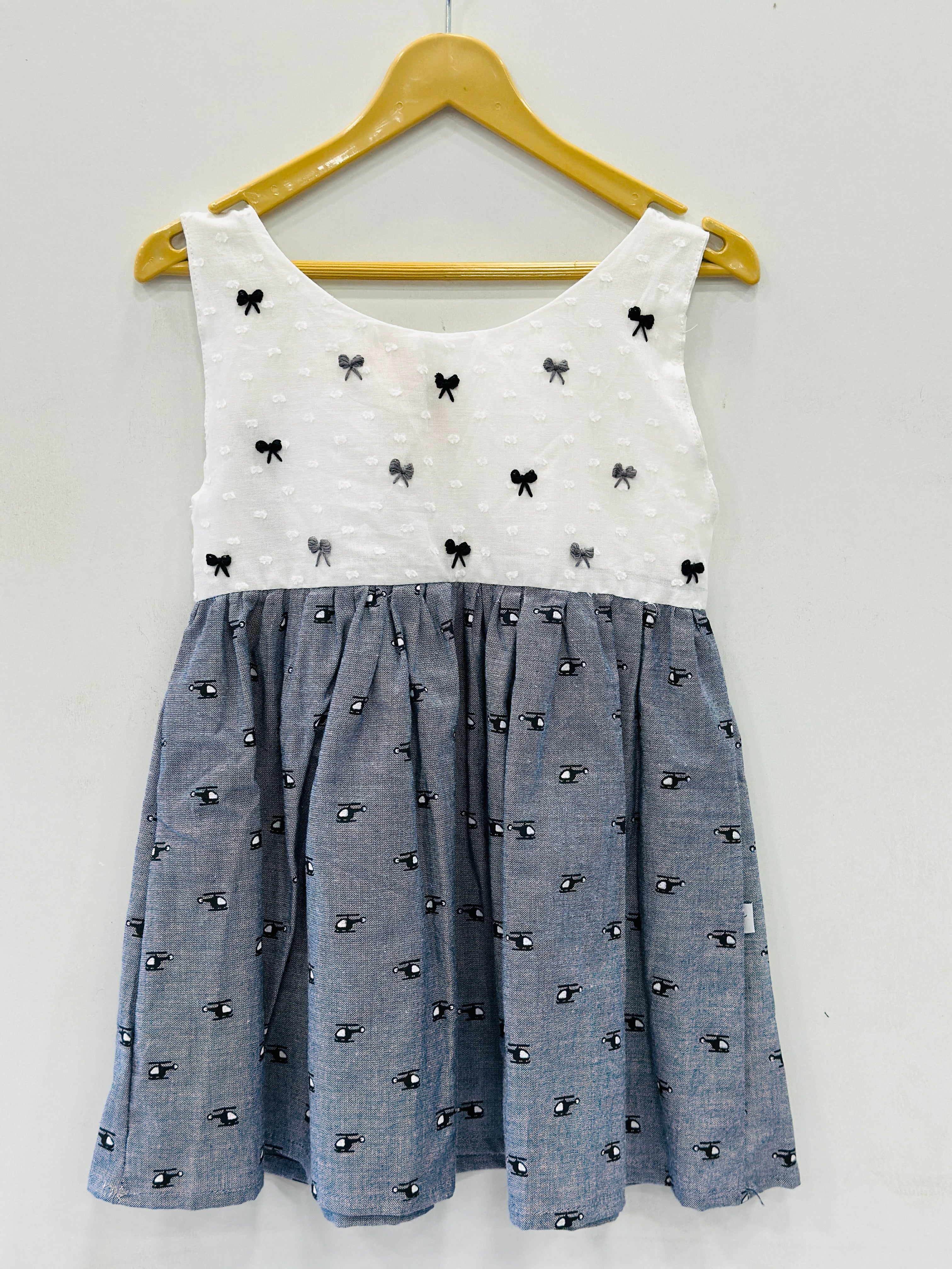Cotton Frock With Thread Work In Yoke(1-2yrs) | MK-GW-1003