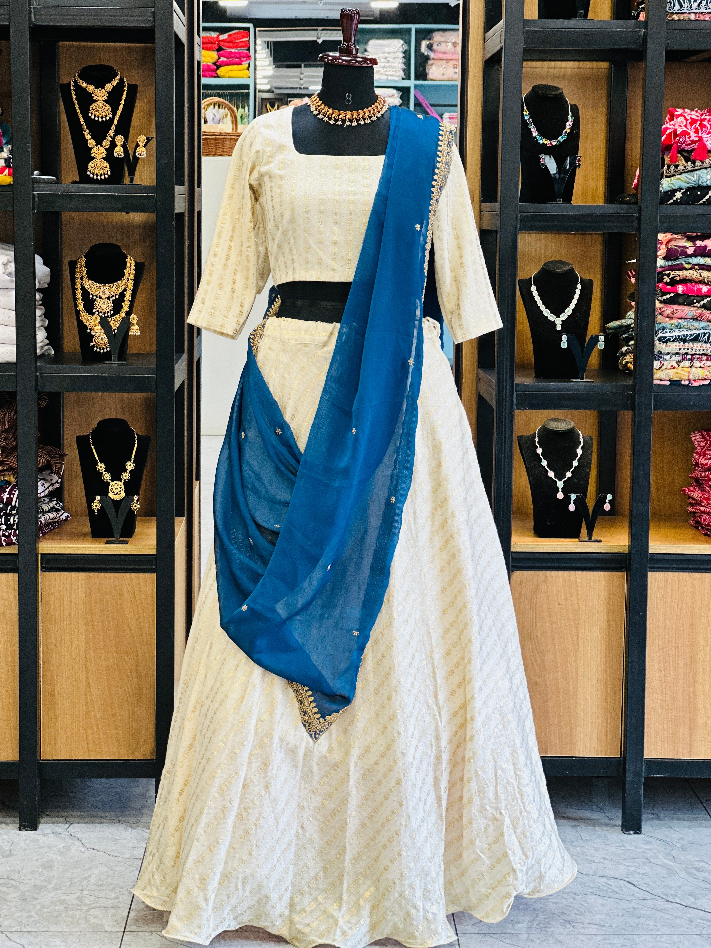Dhavani Set With Teal Blue Shawl