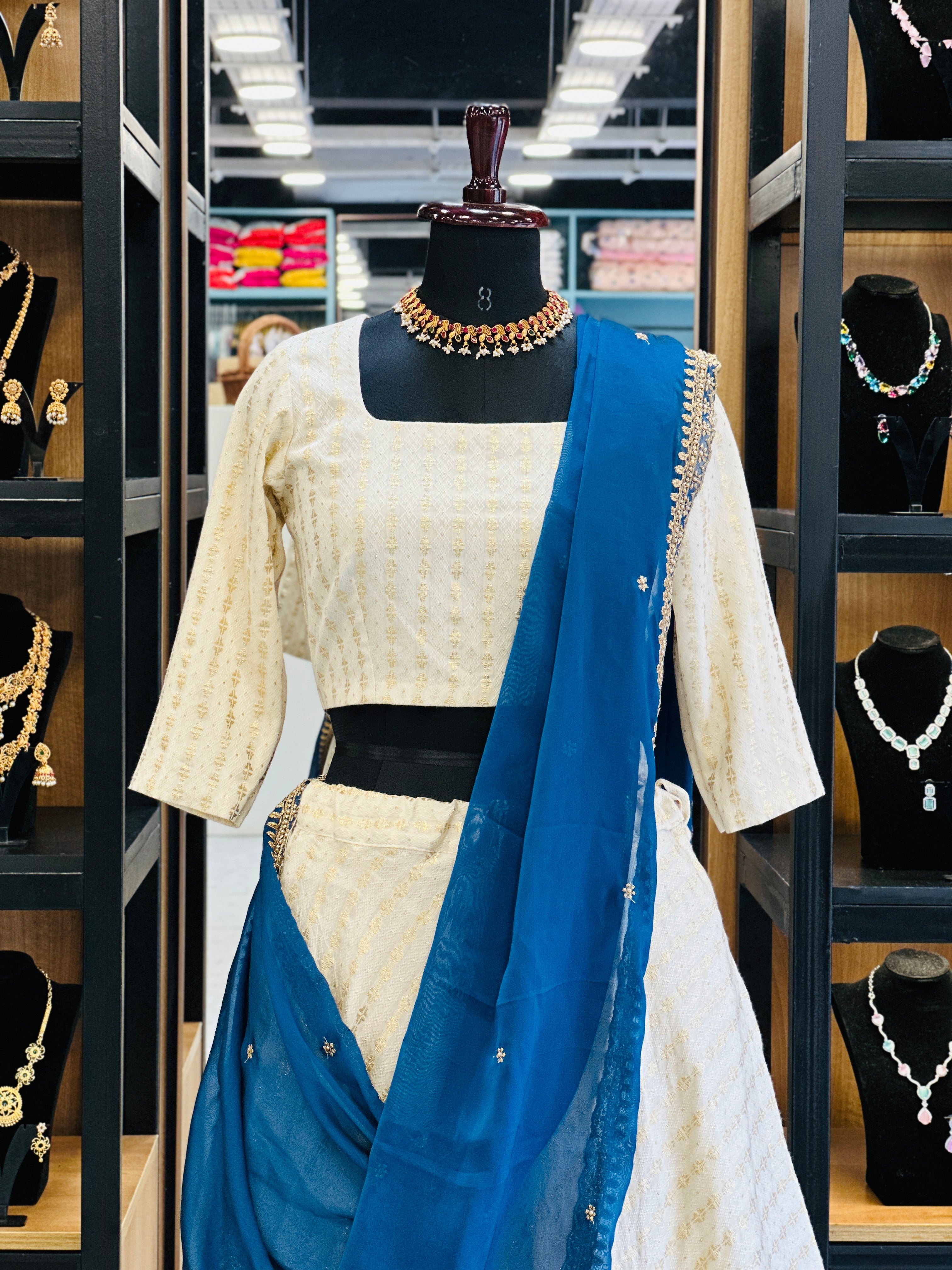 Dhavani Set With Teal Blue Shawl