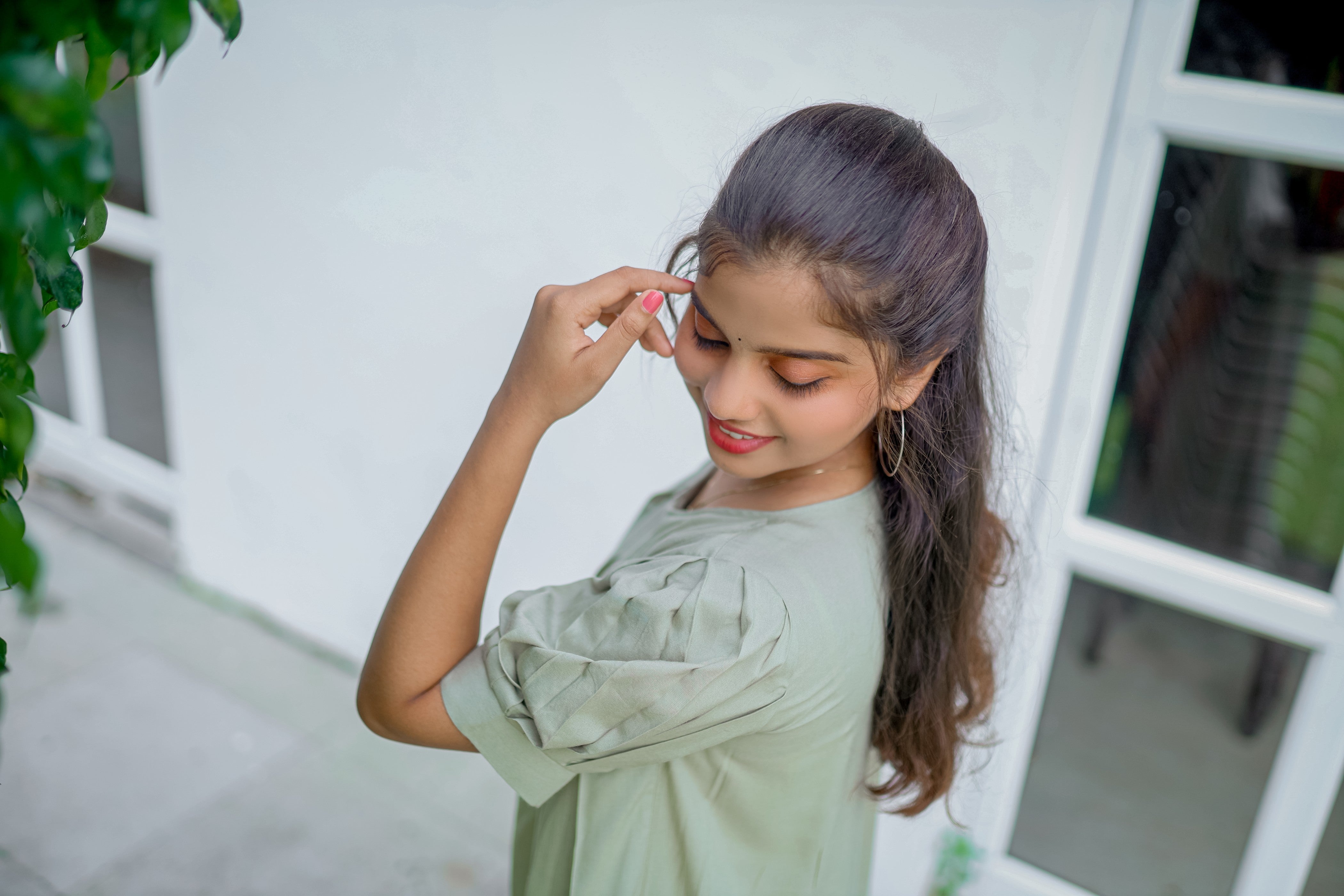 Pastel olive green pleated dress