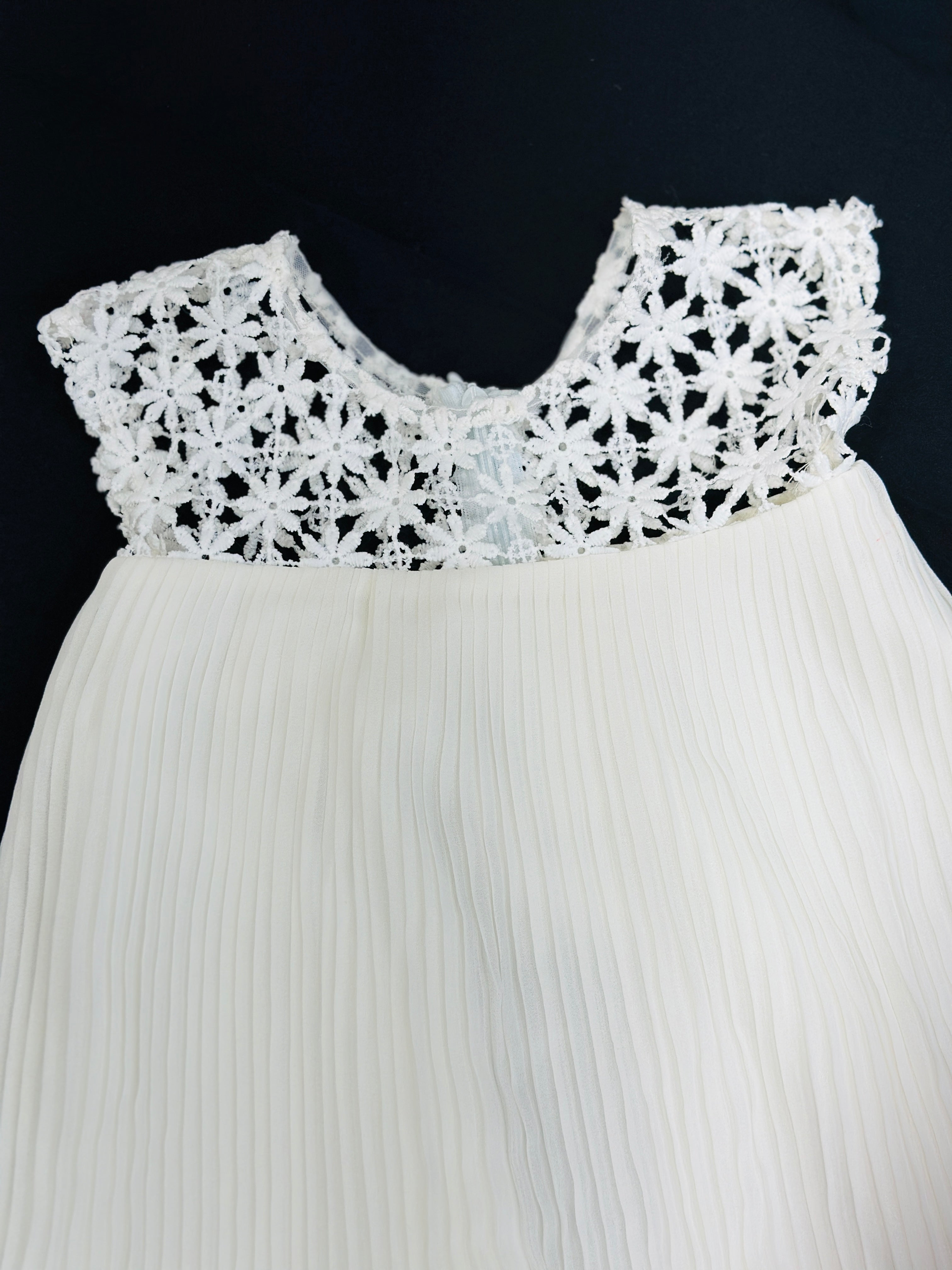White Kids pleated Frock Patched With Net (6-12 Months) | MK-GW-1033