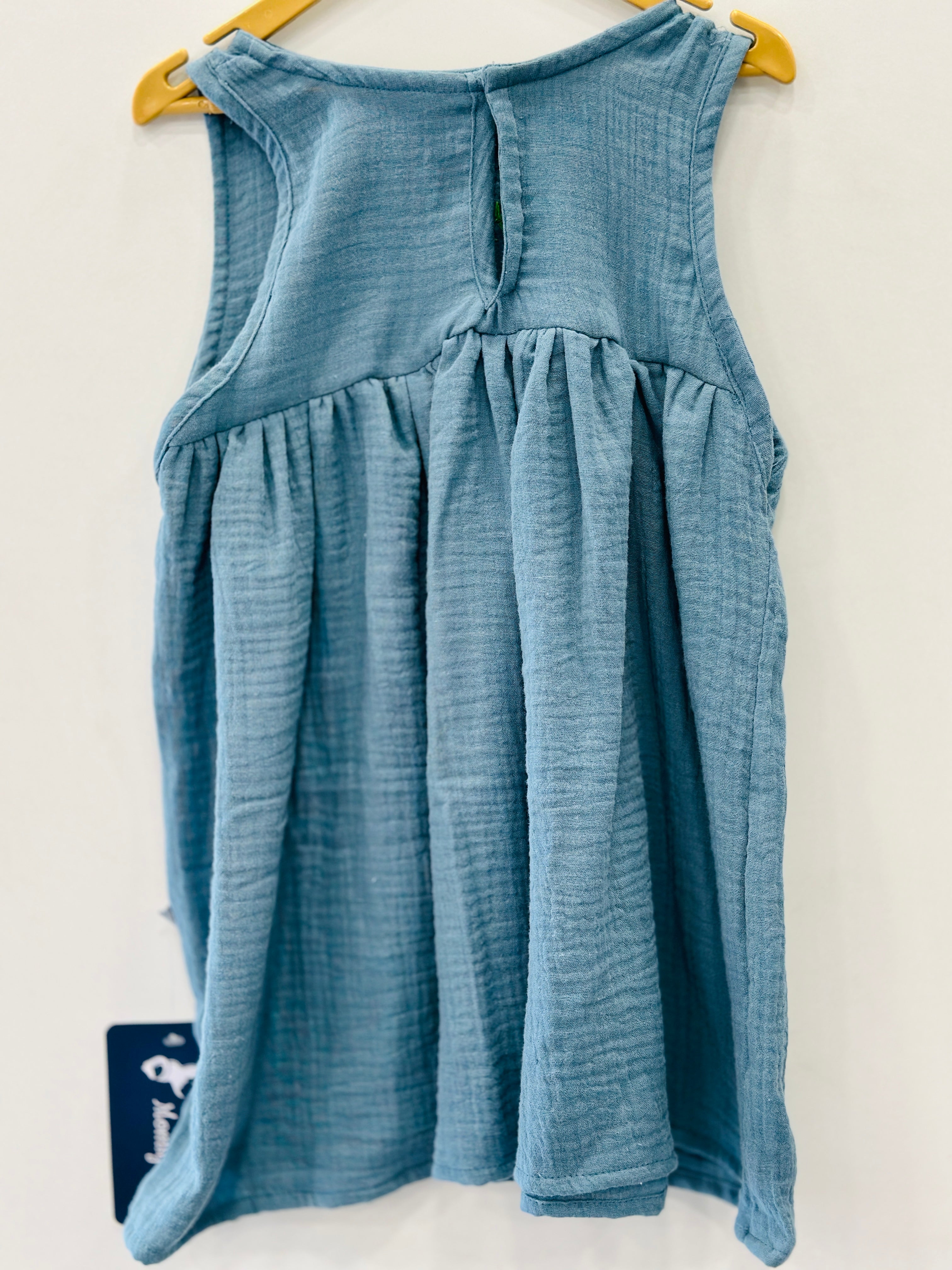 Muslin Ash Blue Hand Embroidery Frock (2-3Years) | MK-GW-1009