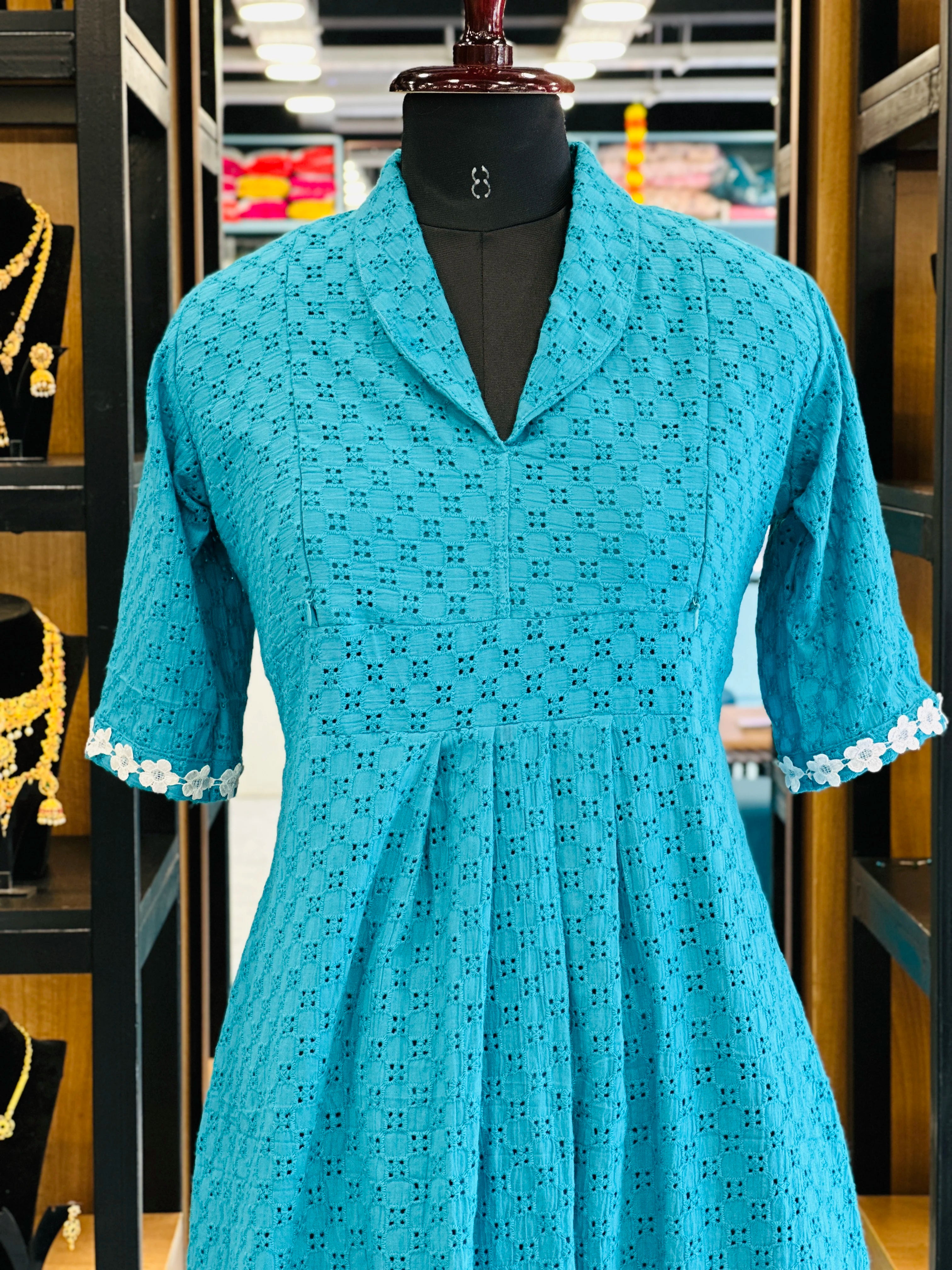 Teal Blue Hacoba Maternity Dress | MK-MW-1056