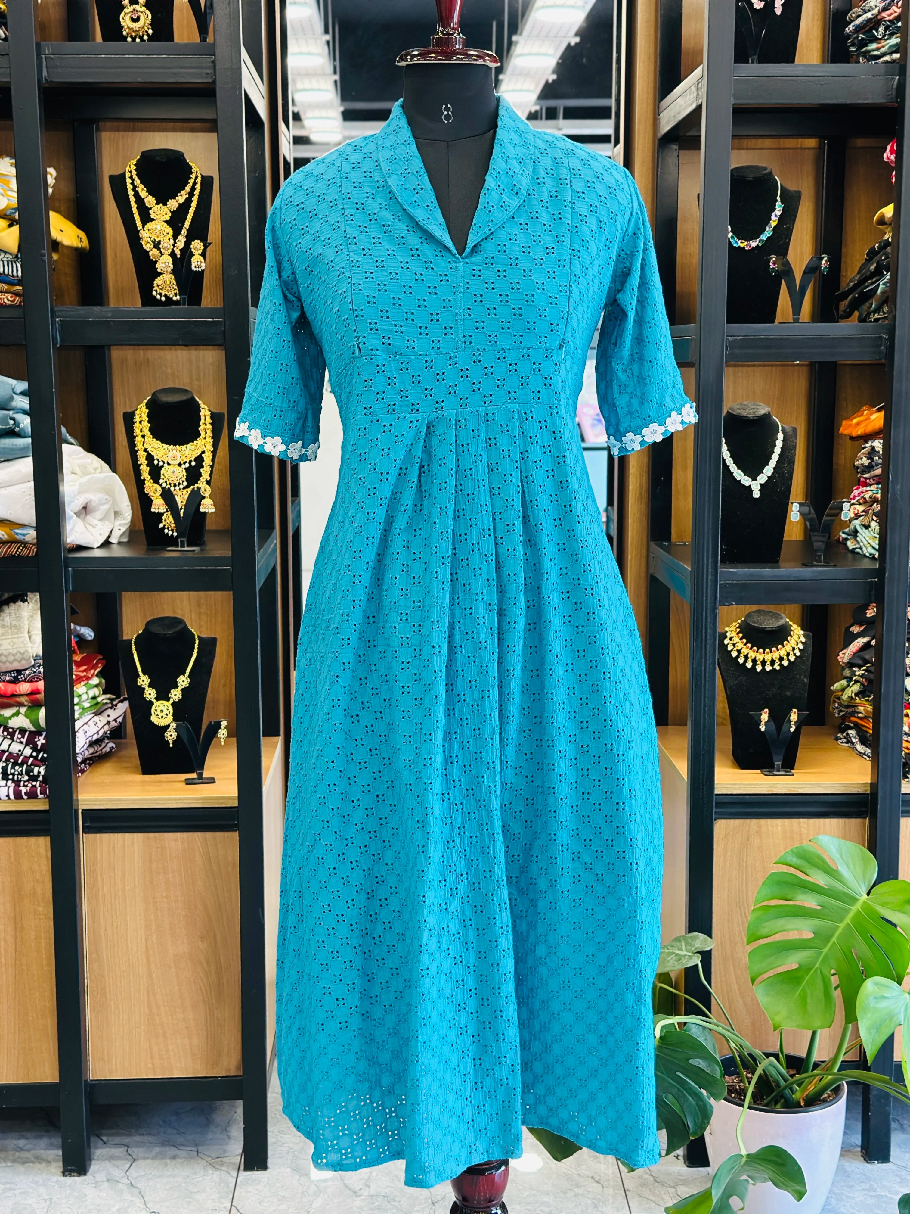 Teal Blue Hacoba Maternity Dress | MK-MW-1056