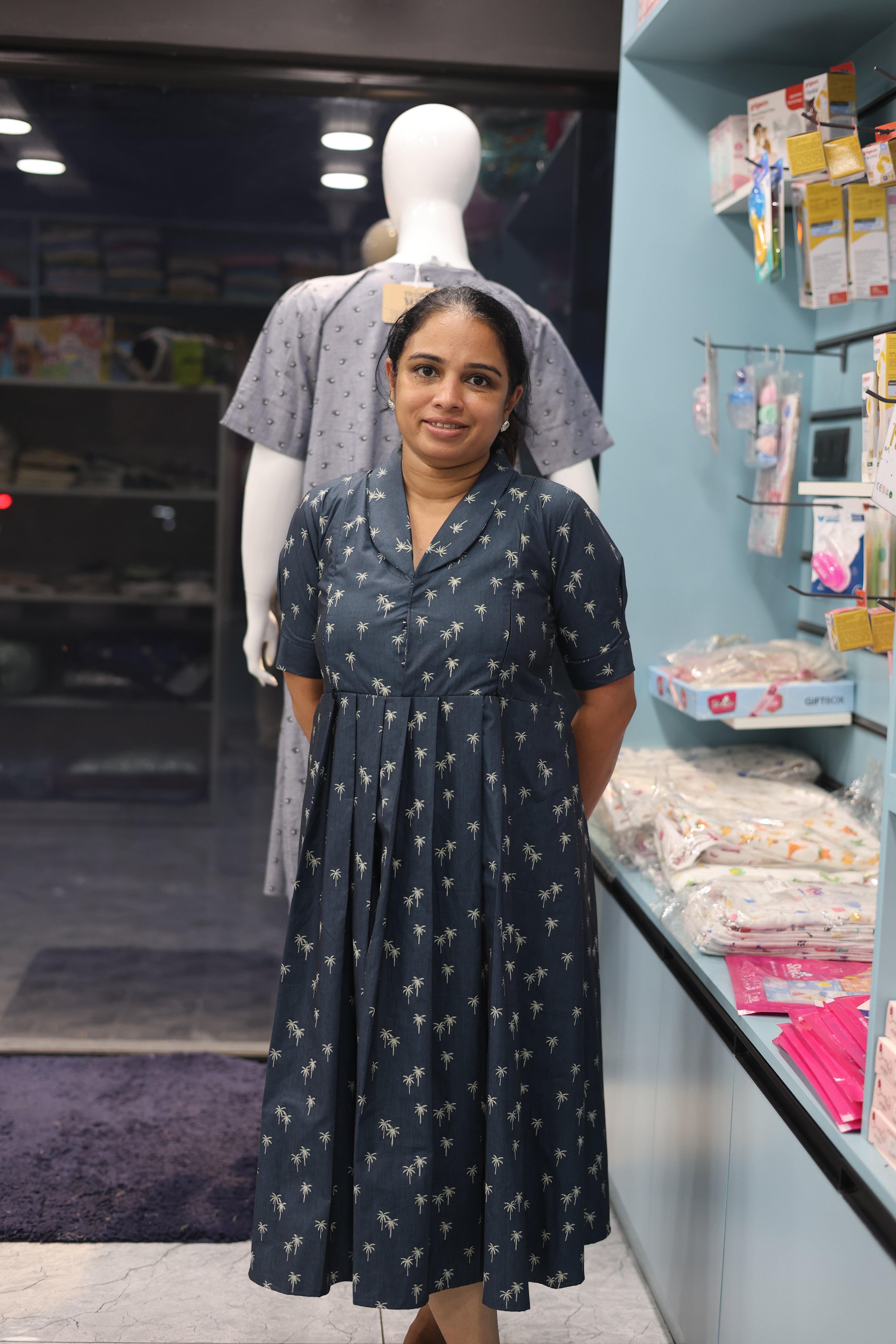 IRISH BLUE MATERNITY DRESS| MATERNITY DRESS| FEEDING DRESS| MK-MW-1079