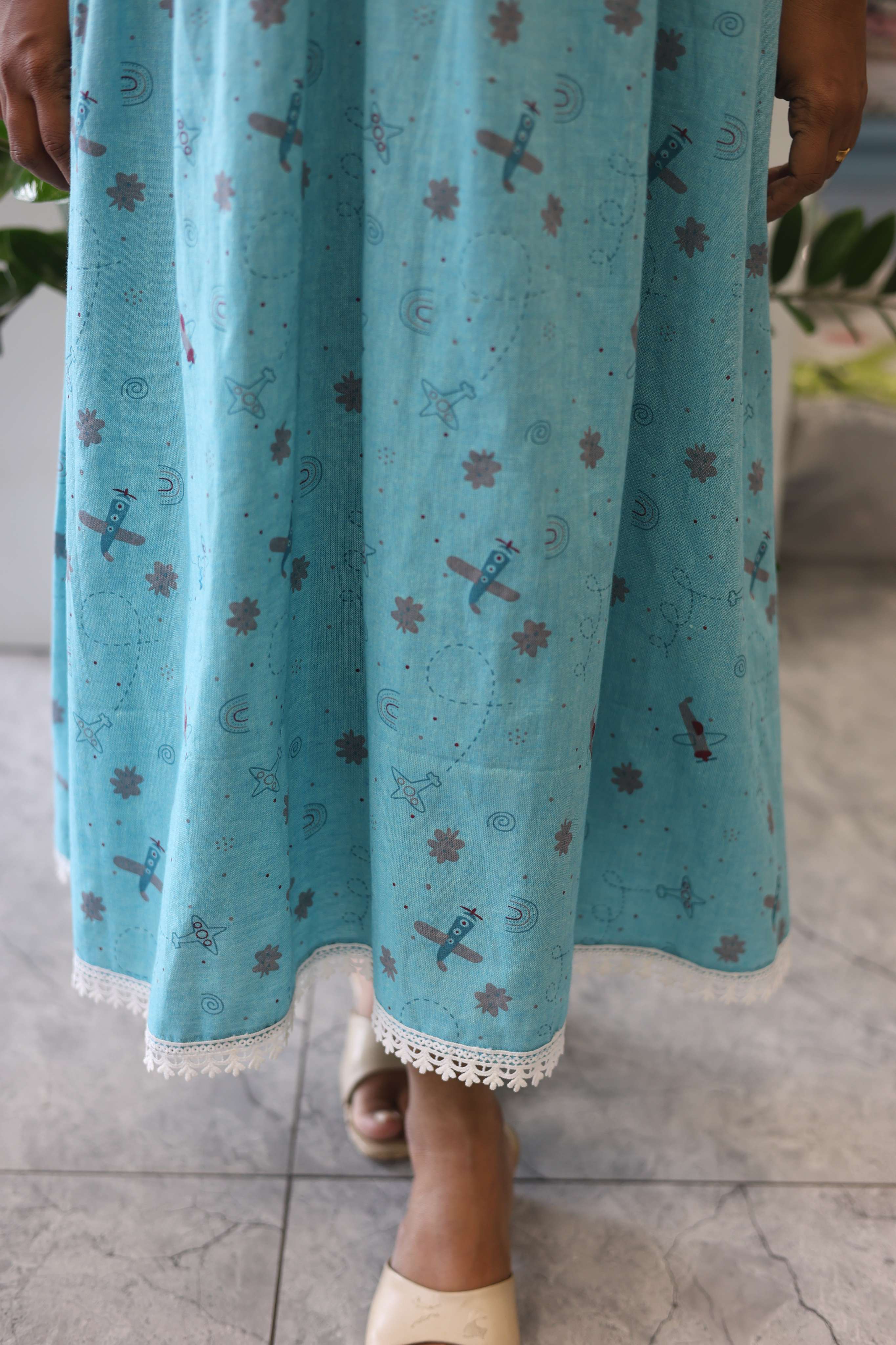 LIGHT BLUE FROCK DRESS WITH SCALLOPED OVERCOAT| Designer Maternity Wear | Soft Cotton Fabric | Comfortable Pregnancy Outfit| MK-MW-1064