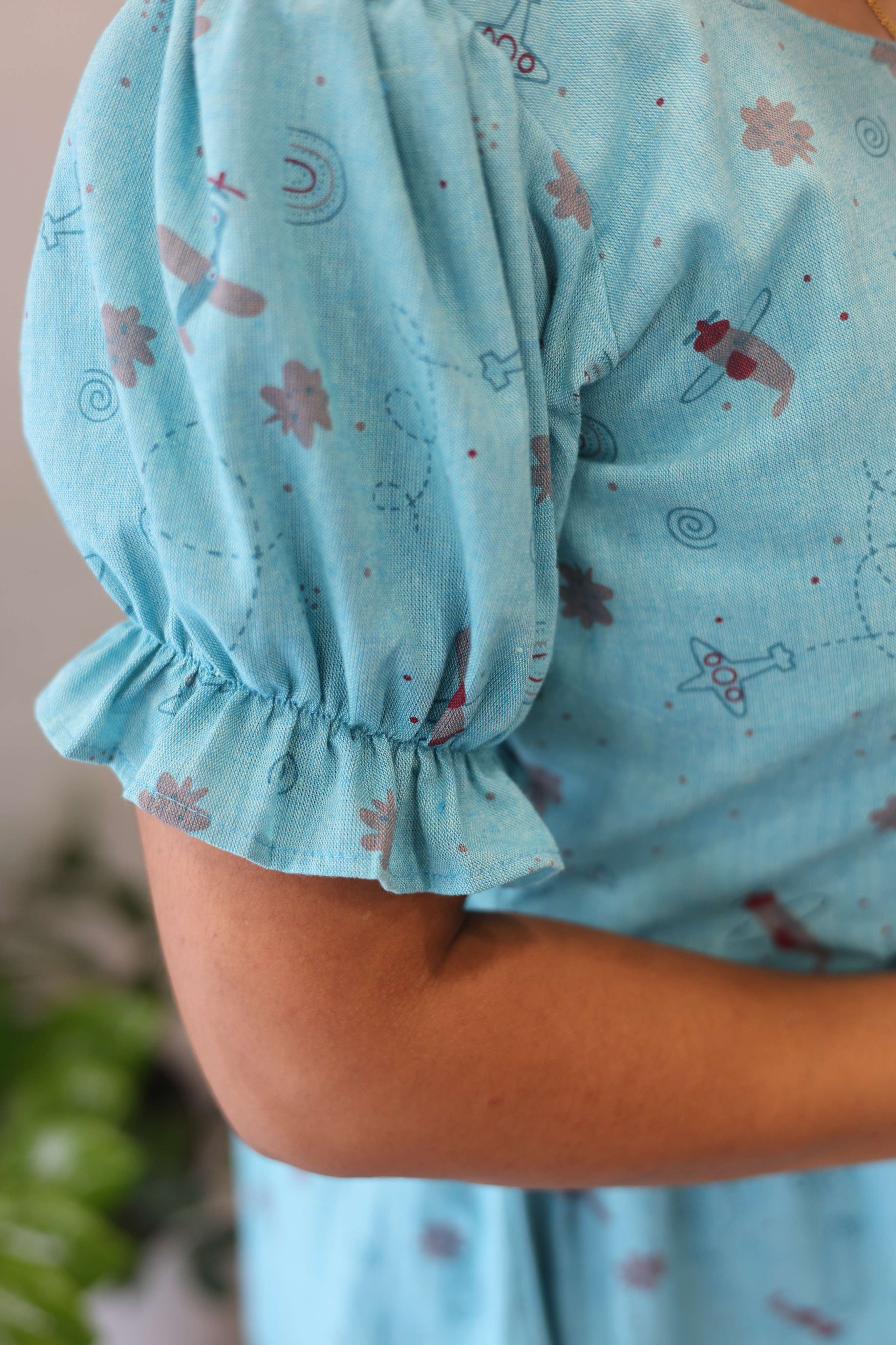 LIGHT BLUE FROCK DRESS WITH SCALLOPED OVERCOAT| Designer Maternity Wear | Soft Cotton Fabric | Comfortable Pregnancy Outfit| MK-MW-1064