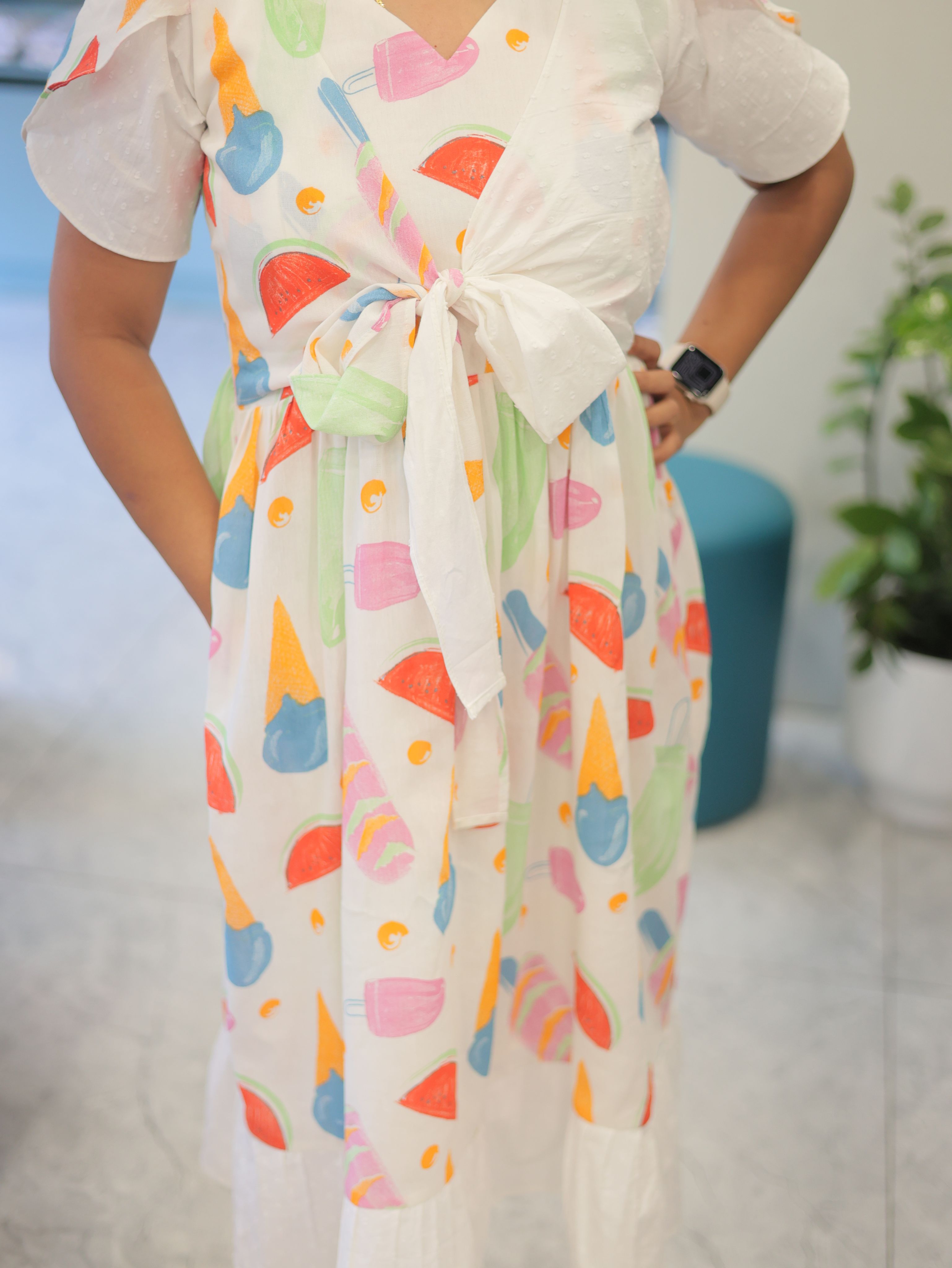 CANDY POP MATERNITY FEEDING DRESS WITH ATTACHED OVERCOAT| Designer Maternity Wear| Feeding Friendly Dress| Comfortable Pregnancy Outfit|MK-MW-1075