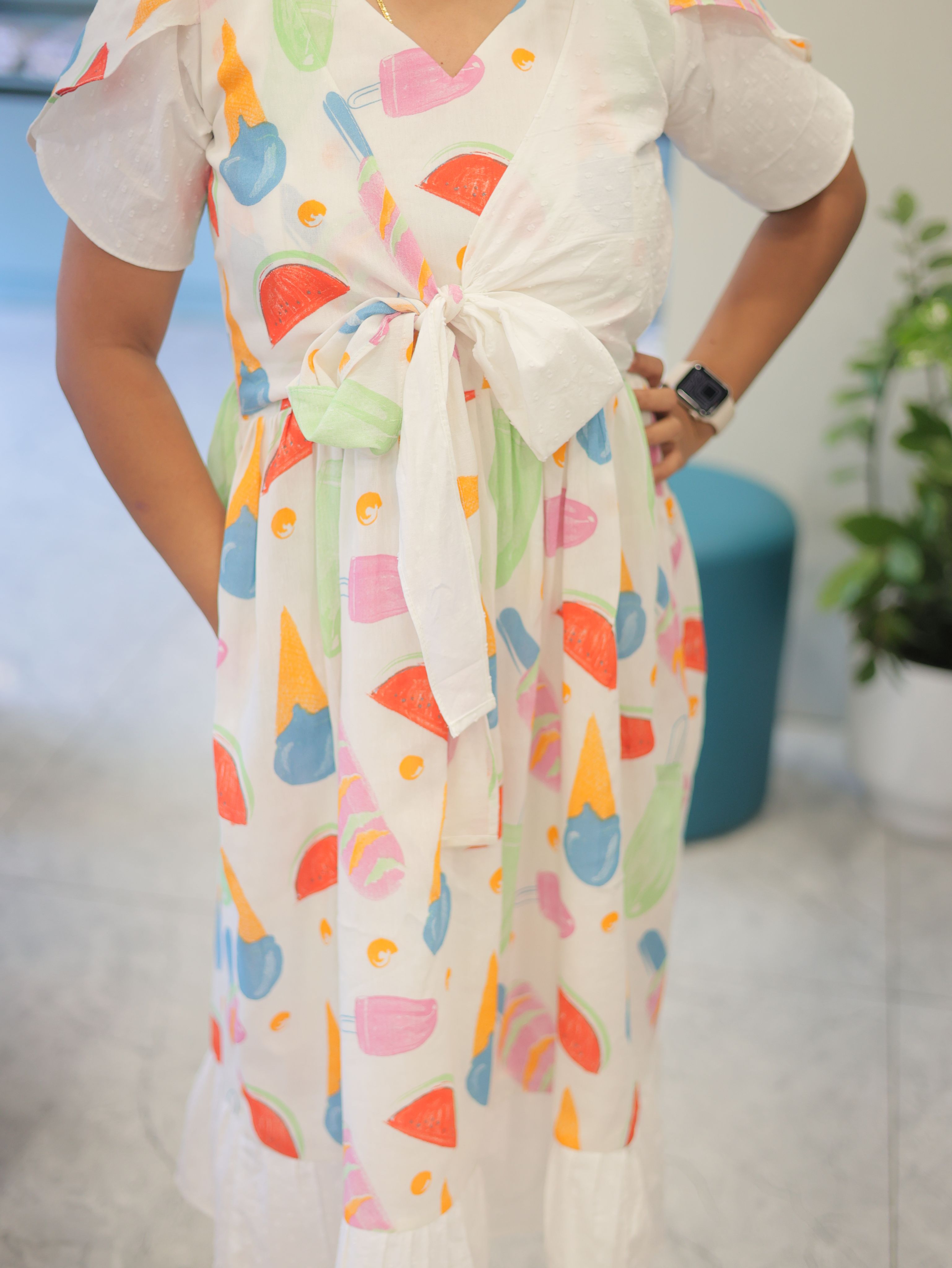 CANDY POP MATERNITY FEEDING DRESS WITH ATTACHED OVERCOAT| Designer Maternity Wear| Feeding Friendly Dress| Comfortable Pregnancy Outfit|MK-MW-1075