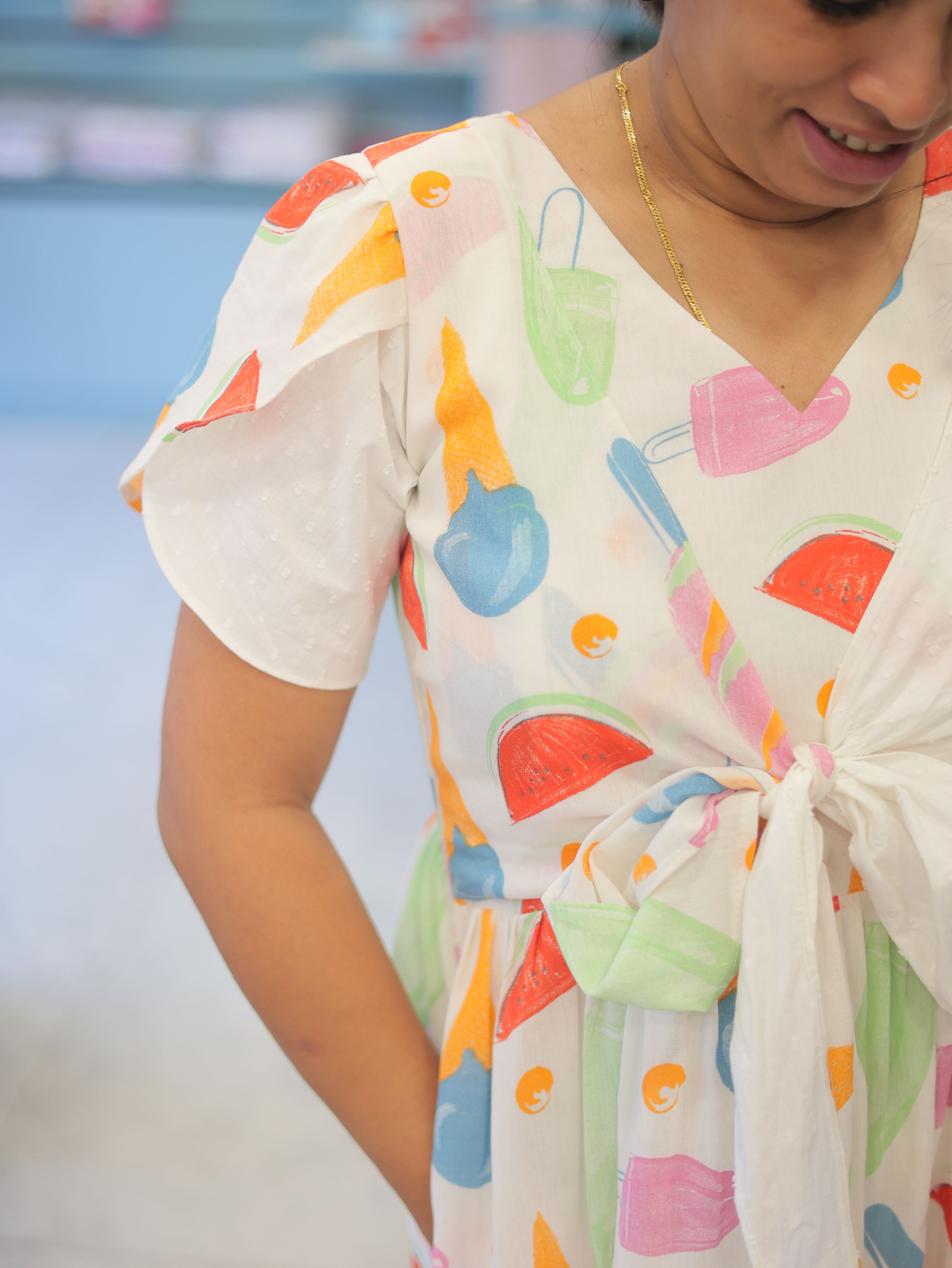 CANDY POP MATERNITY FEEDING DRESS WITH ATTACHED OVERCOAT| Designer Maternity Wear| Feeding Friendly Dress| Comfortable Pregnancy Outfit|MK-MW-1075