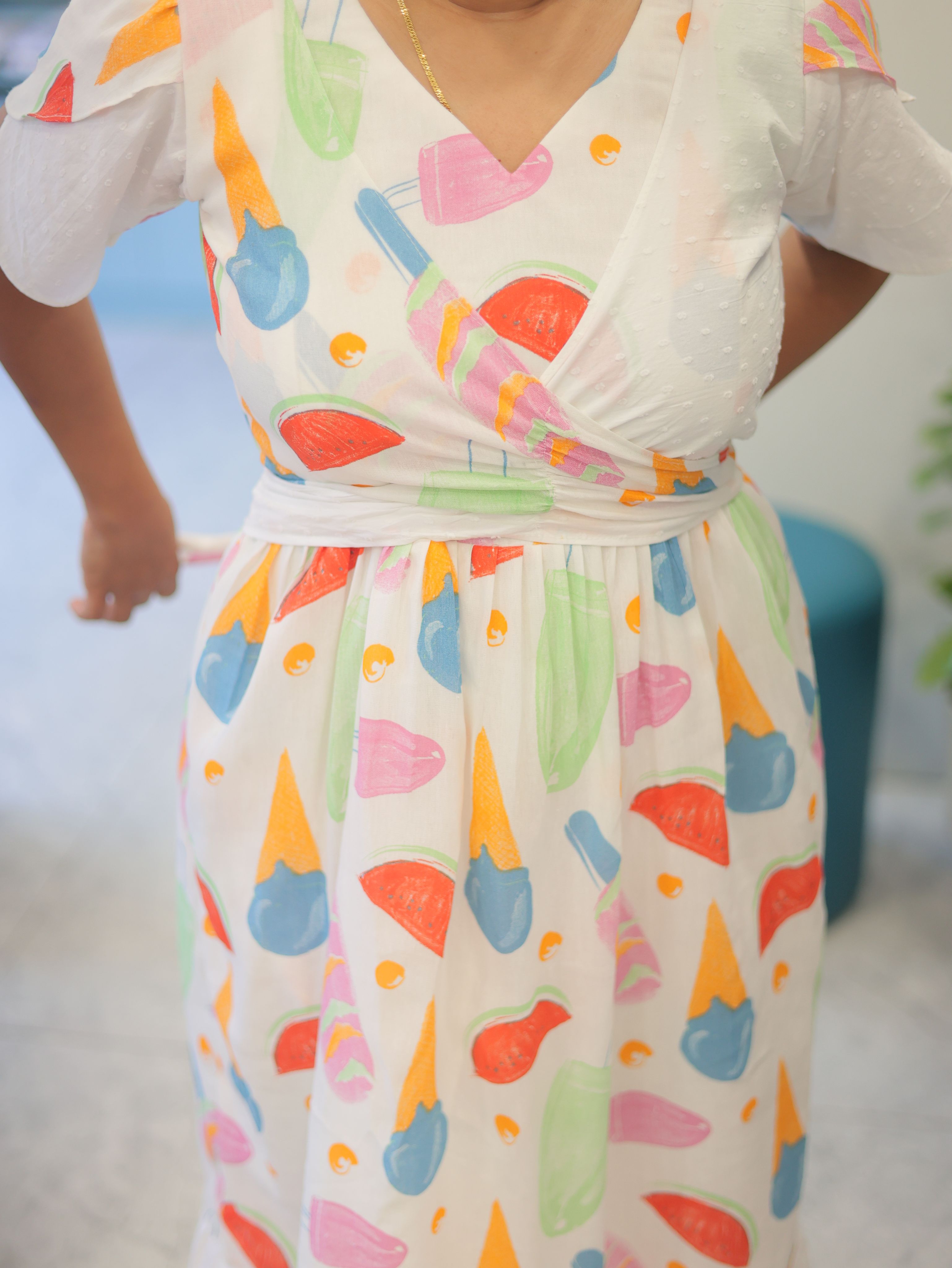CANDY POP MATERNITY FEEDING DRESS WITH ATTACHED OVERCOAT| Designer Maternity Wear| Feeding Friendly Dress| Comfortable Pregnancy Outfit|MK-MW-1075