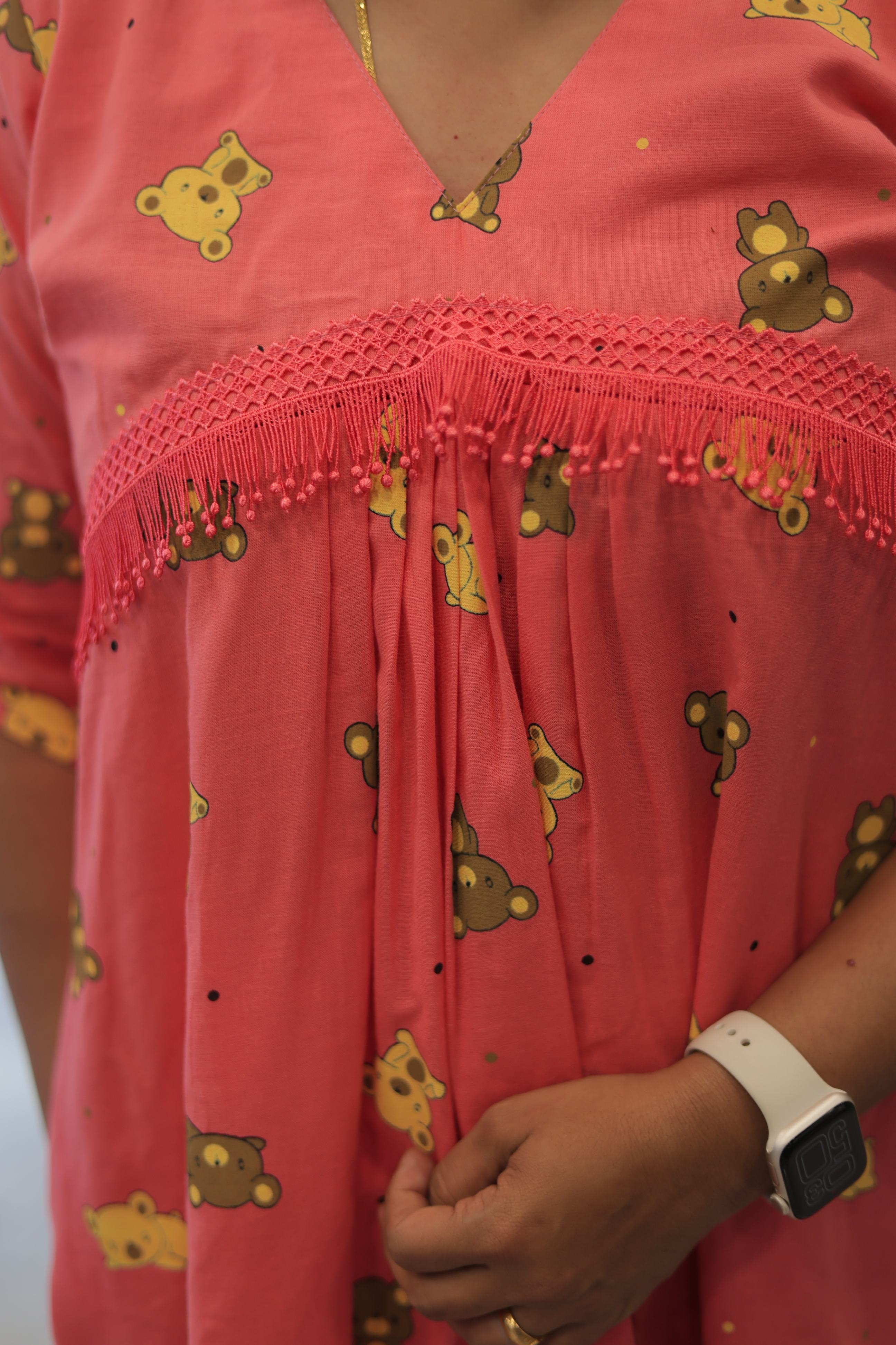 ALIYA CUT PEACH MATERNITY WEAR|Designer Maternity Wear|Feeding Friendly Dress|Comfortable Pregnancy Outfit|MK-MW-1076