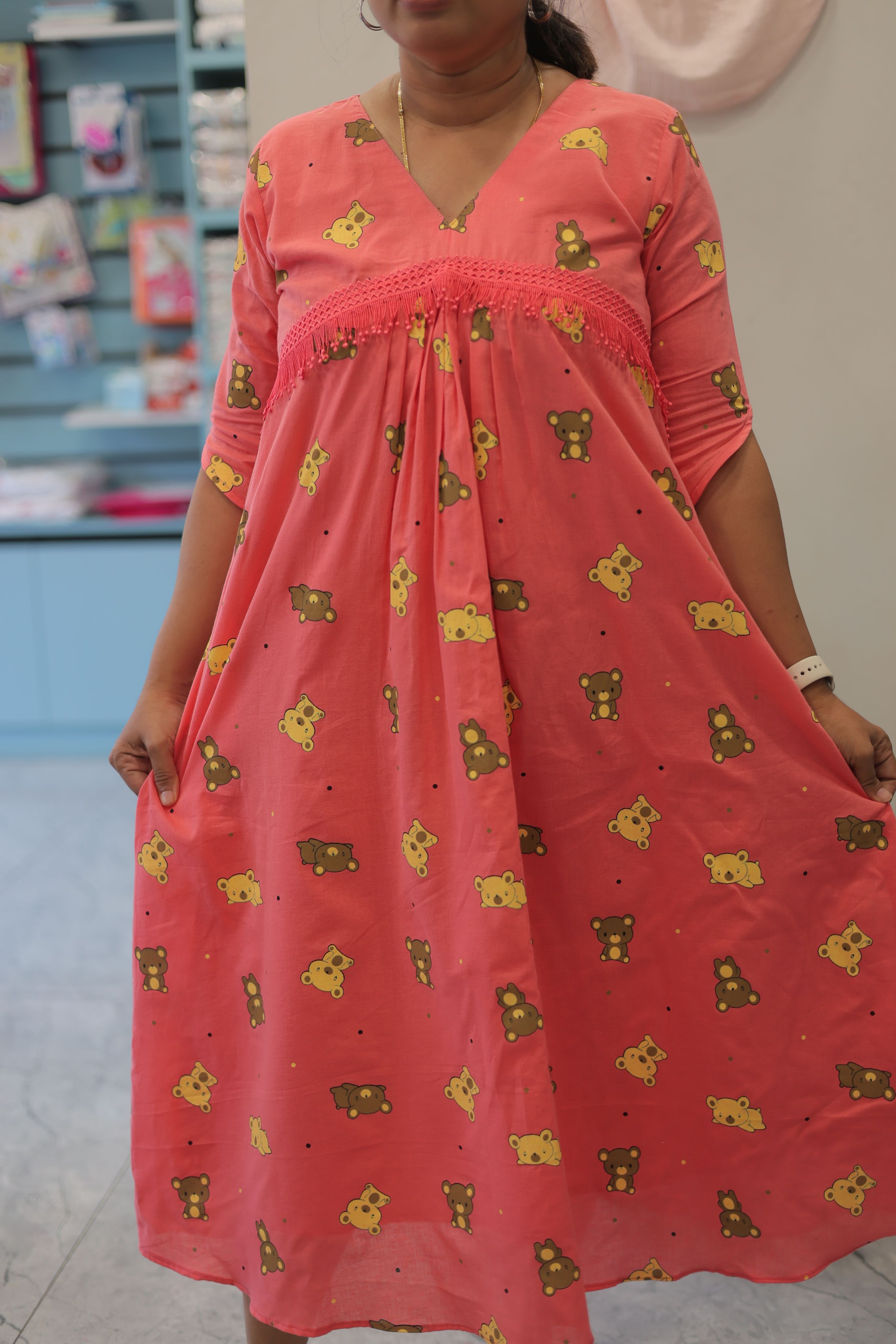 ALIYA CUT PEACH MATERNITY WEAR|Designer Maternity Wear|Feeding Friendly Dress|Comfortable Pregnancy Outfit|MK-MW-1076