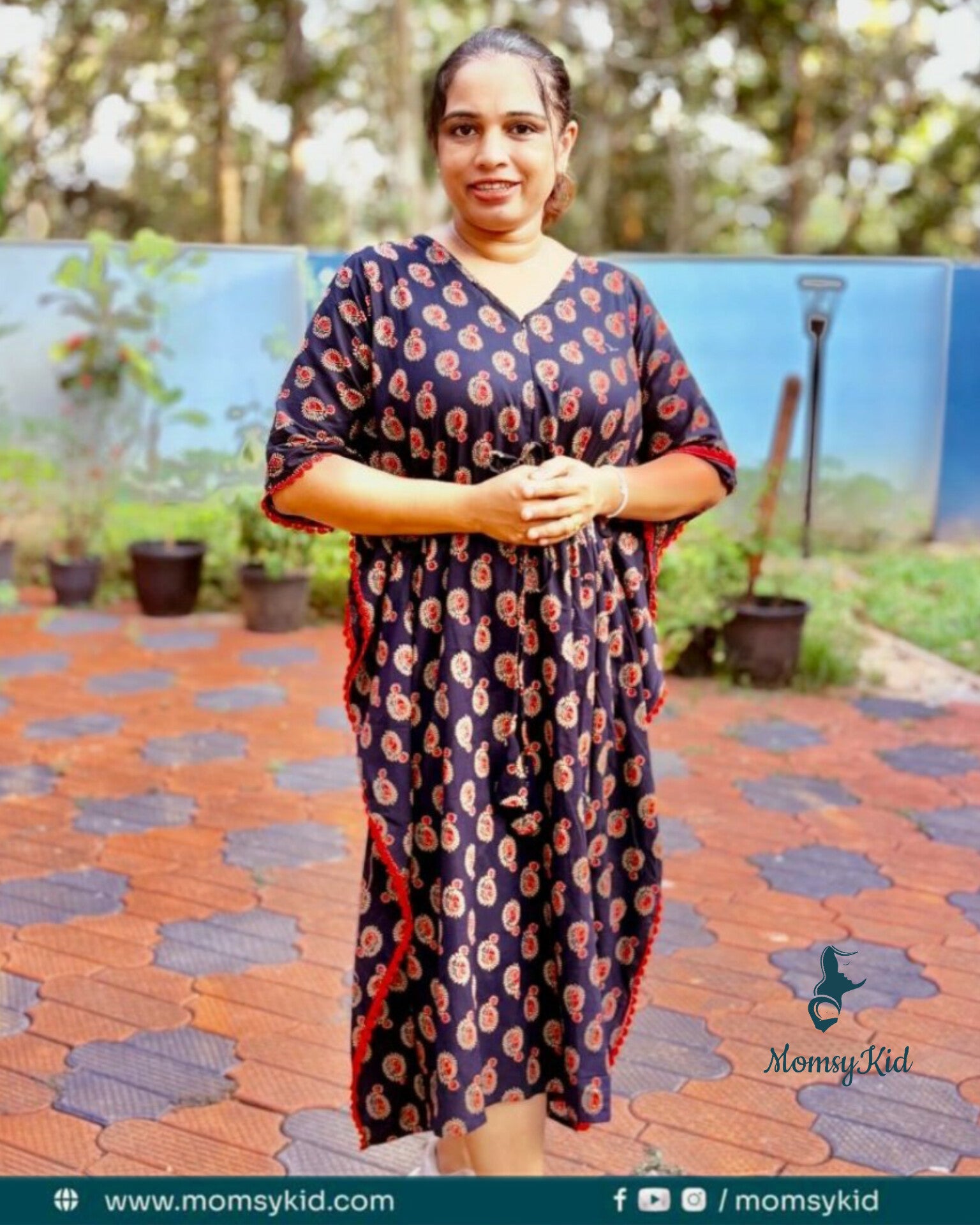 Kaftan Cotton Printed Fabric with lace | MK-MW-1036