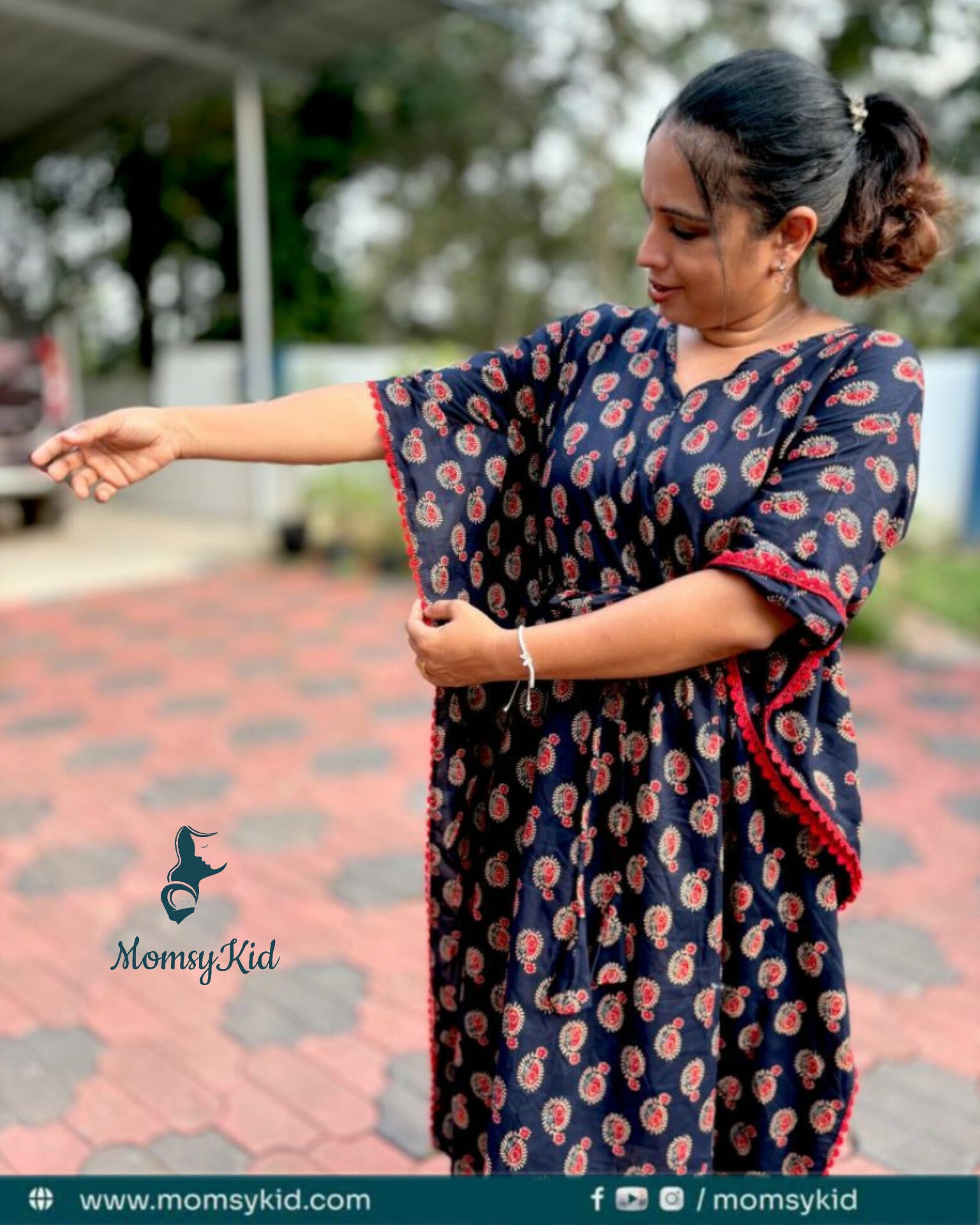 Kaftan Cotton Printed Fabric with lace | MK-MW-1036