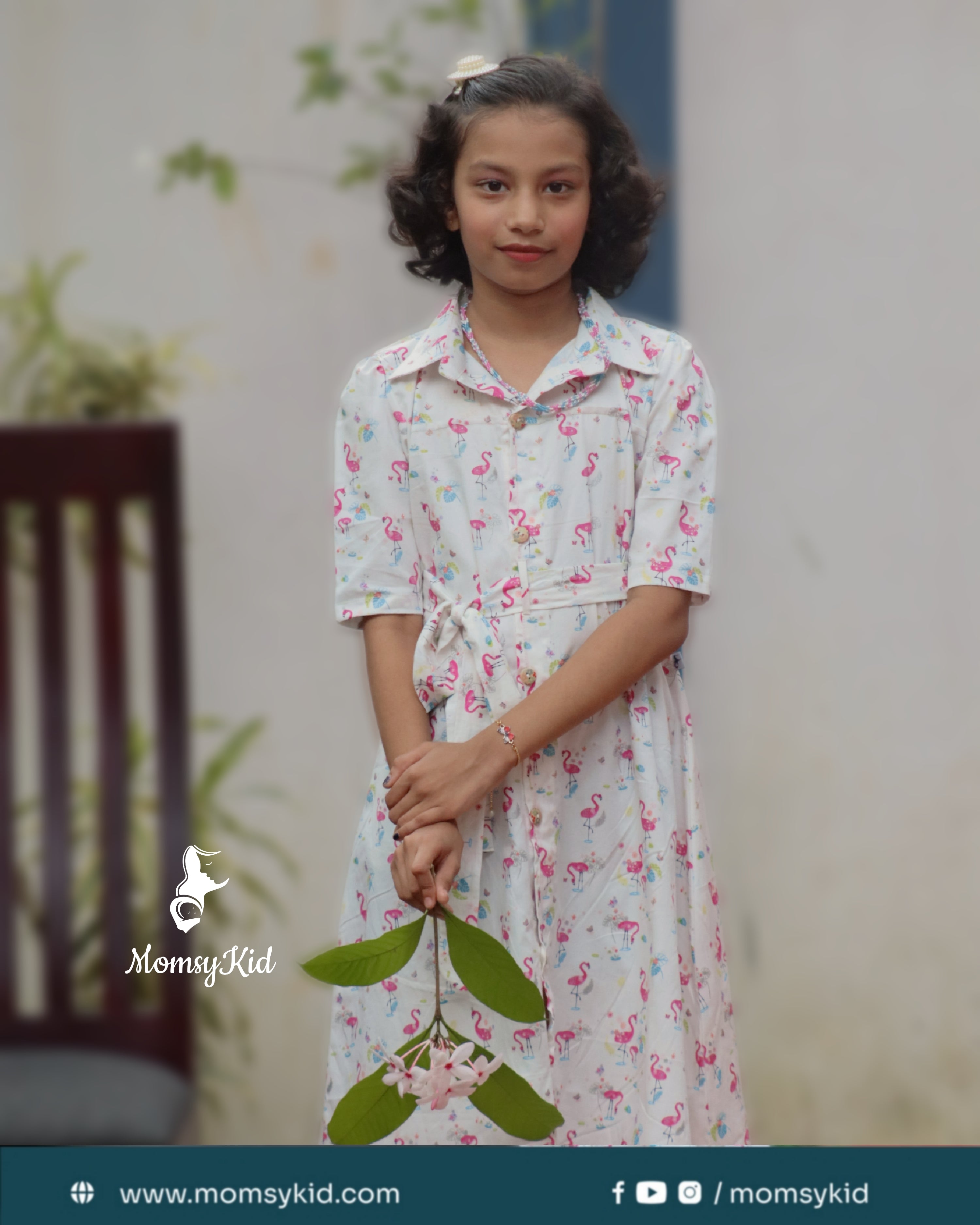 Flamingo Fiesta - Premium cotton shirt type dress for girls