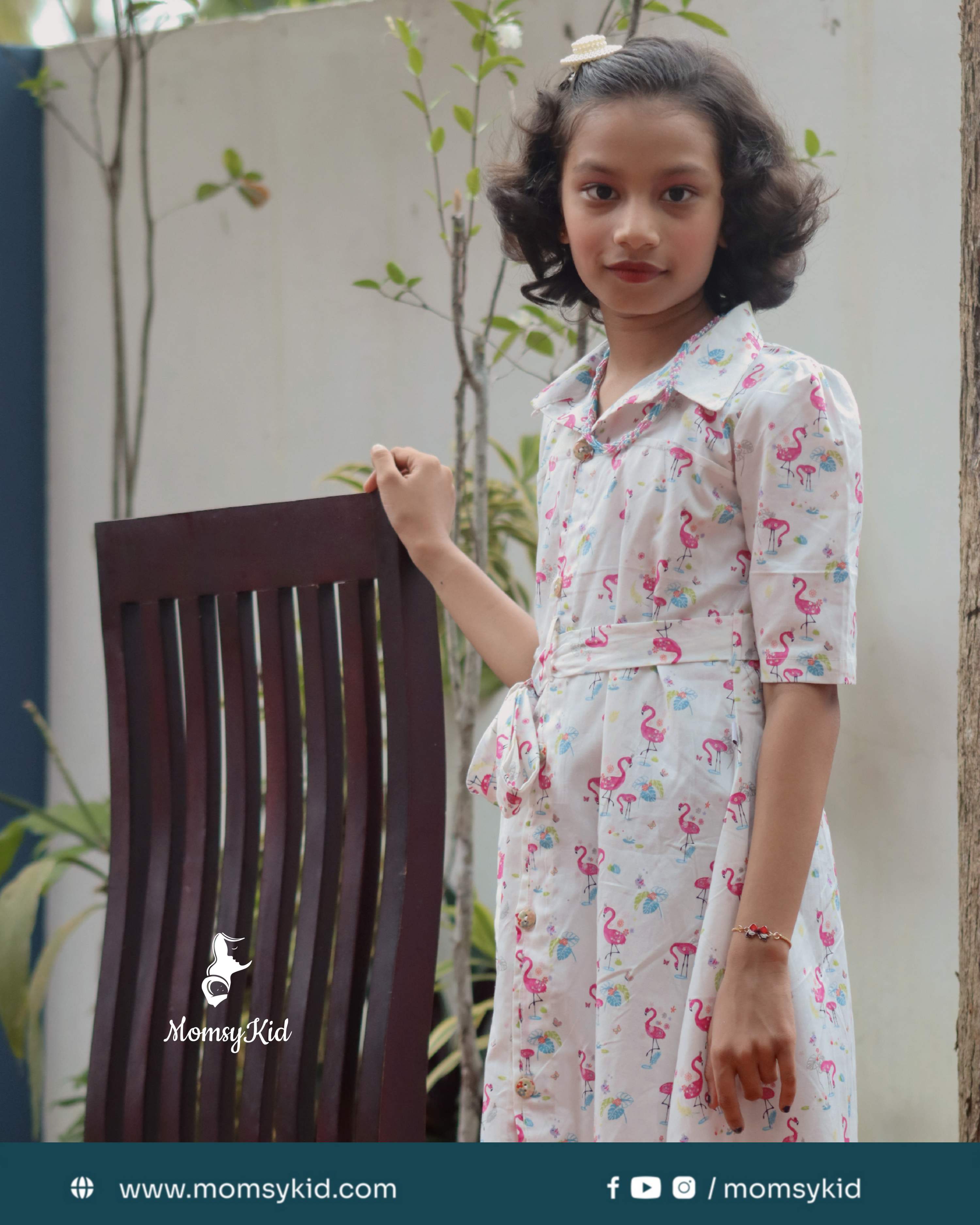 Flamingo Fiesta - Premium cotton shirt type dress for girls