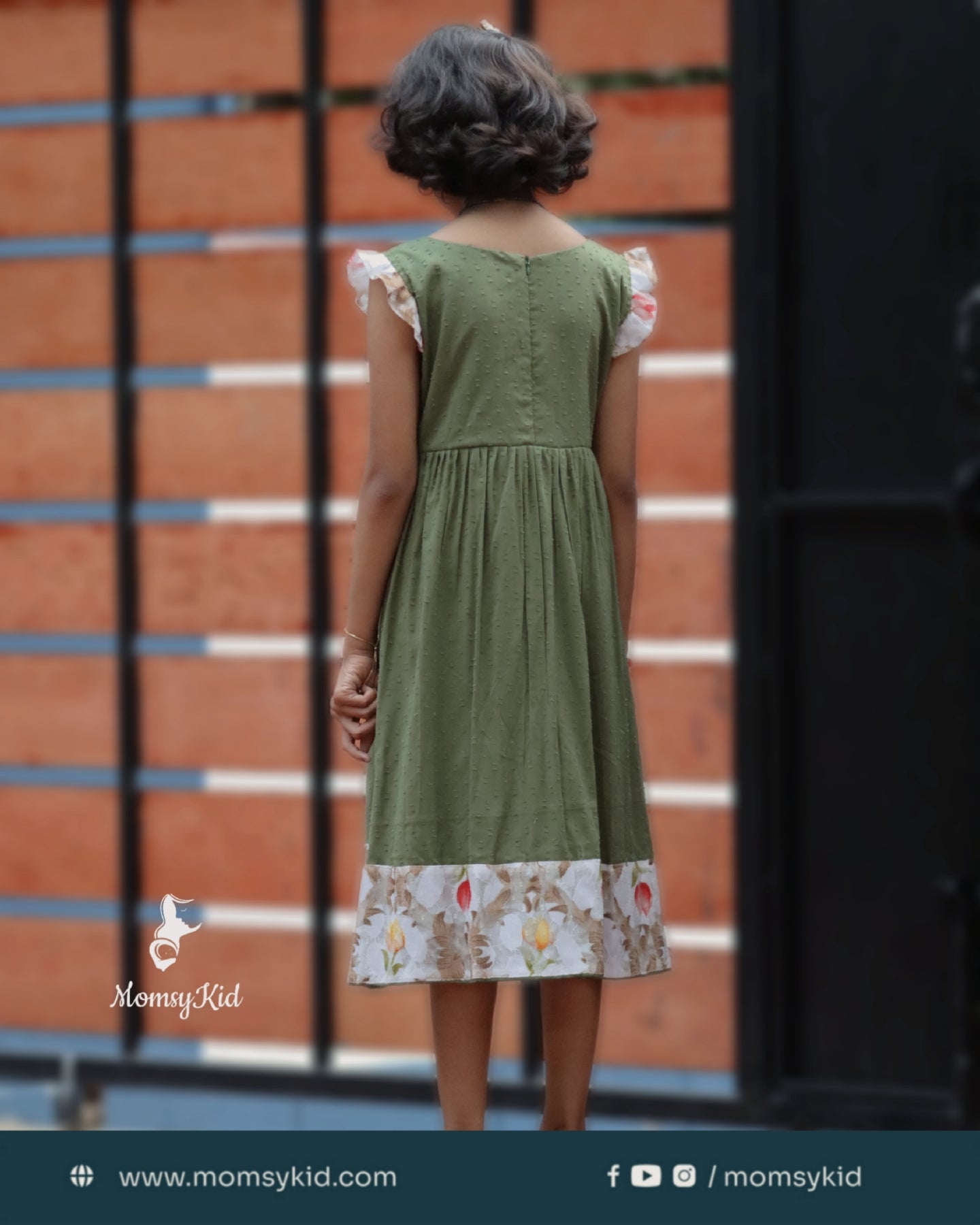 Whispering Grace - Green premium dobby cotton frock with net design in green