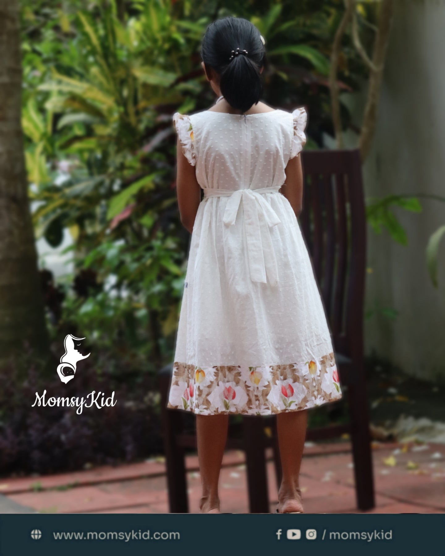 Whispering Grace - White premium dobby cotton frock with net design