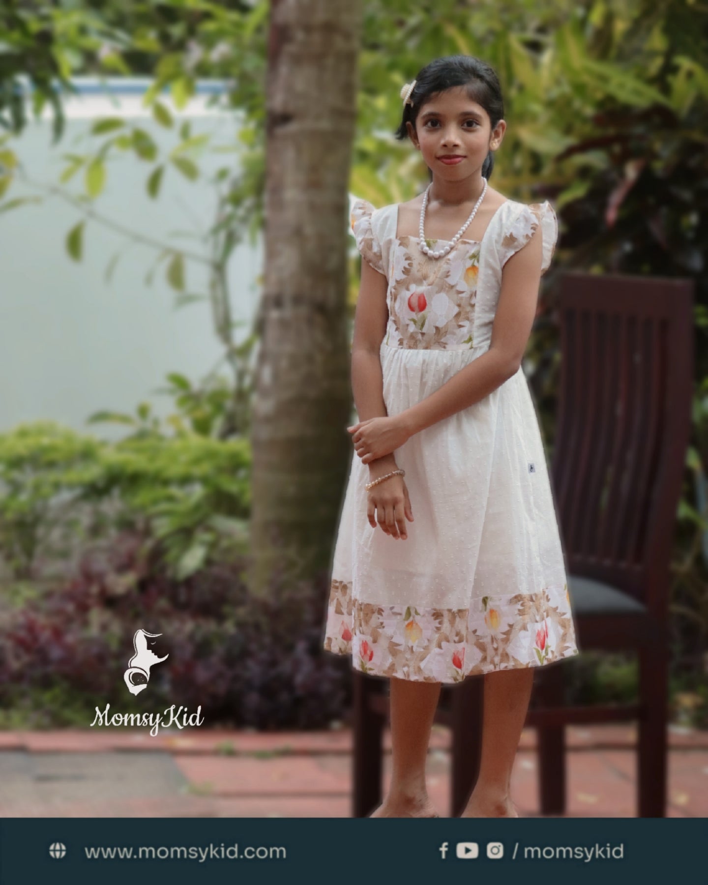 Whispering Grace - White premium dobby cotton frock with net design