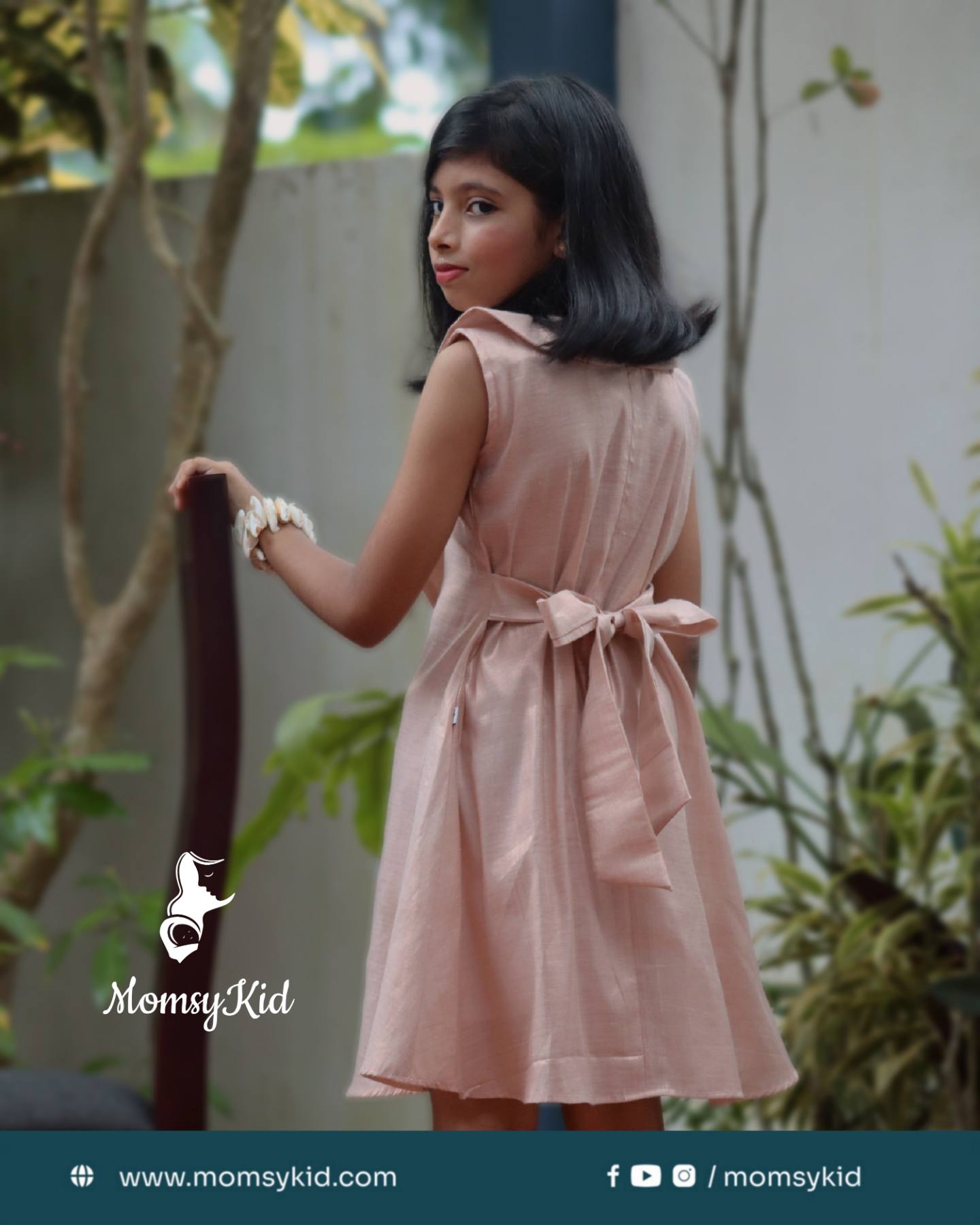 Blush Elegance: Rose gold sleeveless trendy frock with peter pan collar
