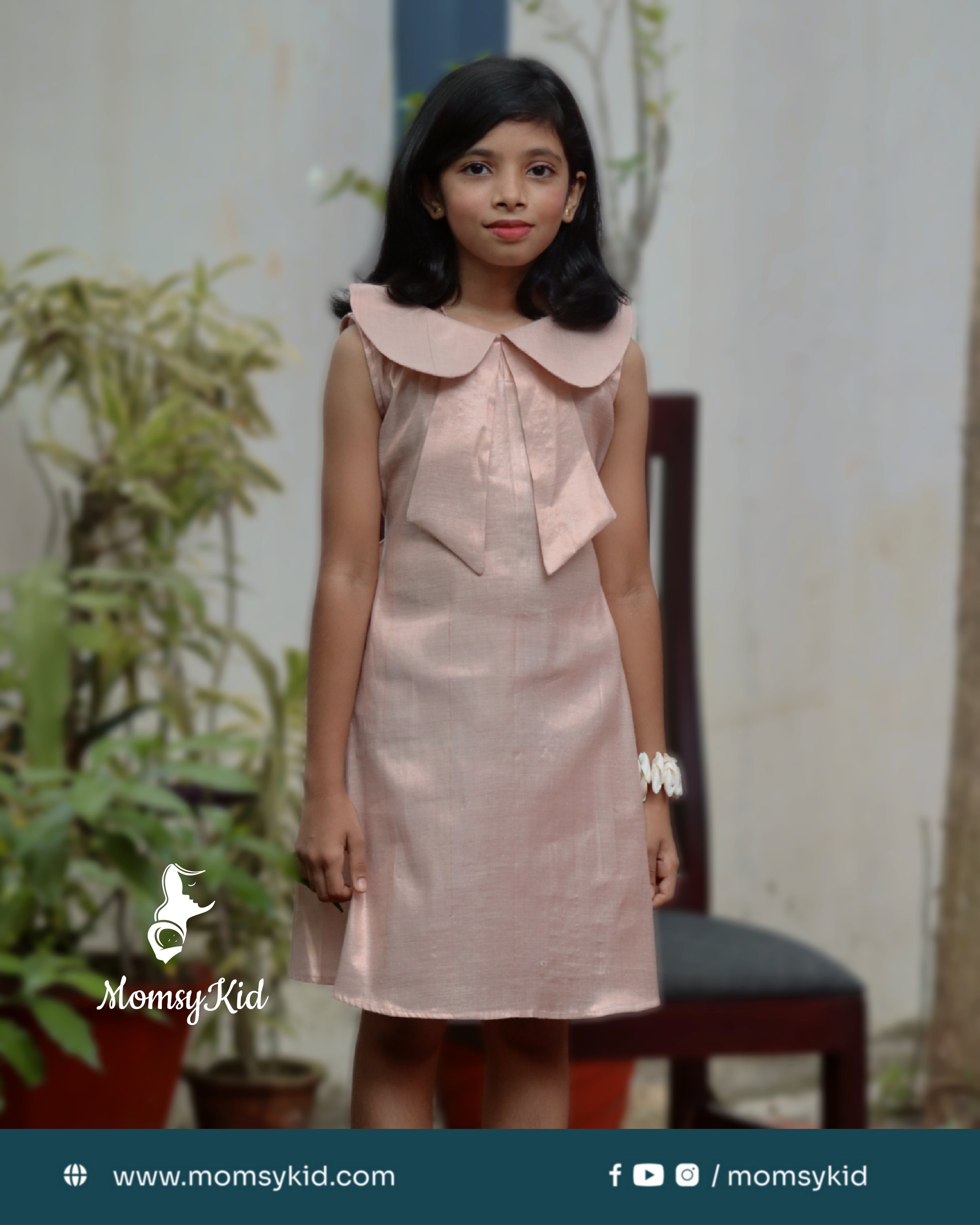 Blush Elegance: Rose gold sleeveless trendy frock with peter pan collar
