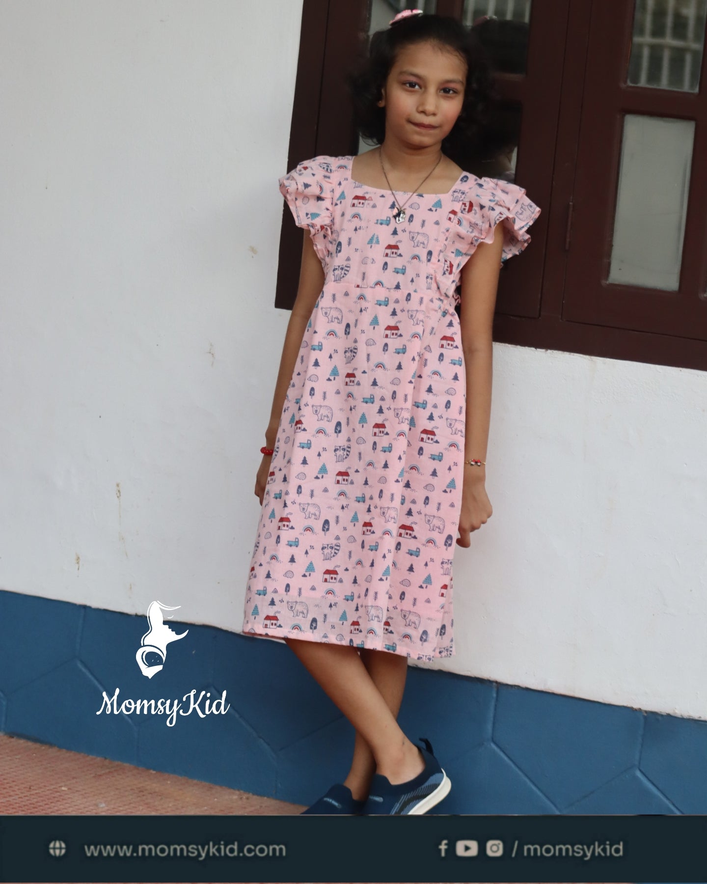 Butterfly Bliss – Pink Cotton Kids Print Frock for girls