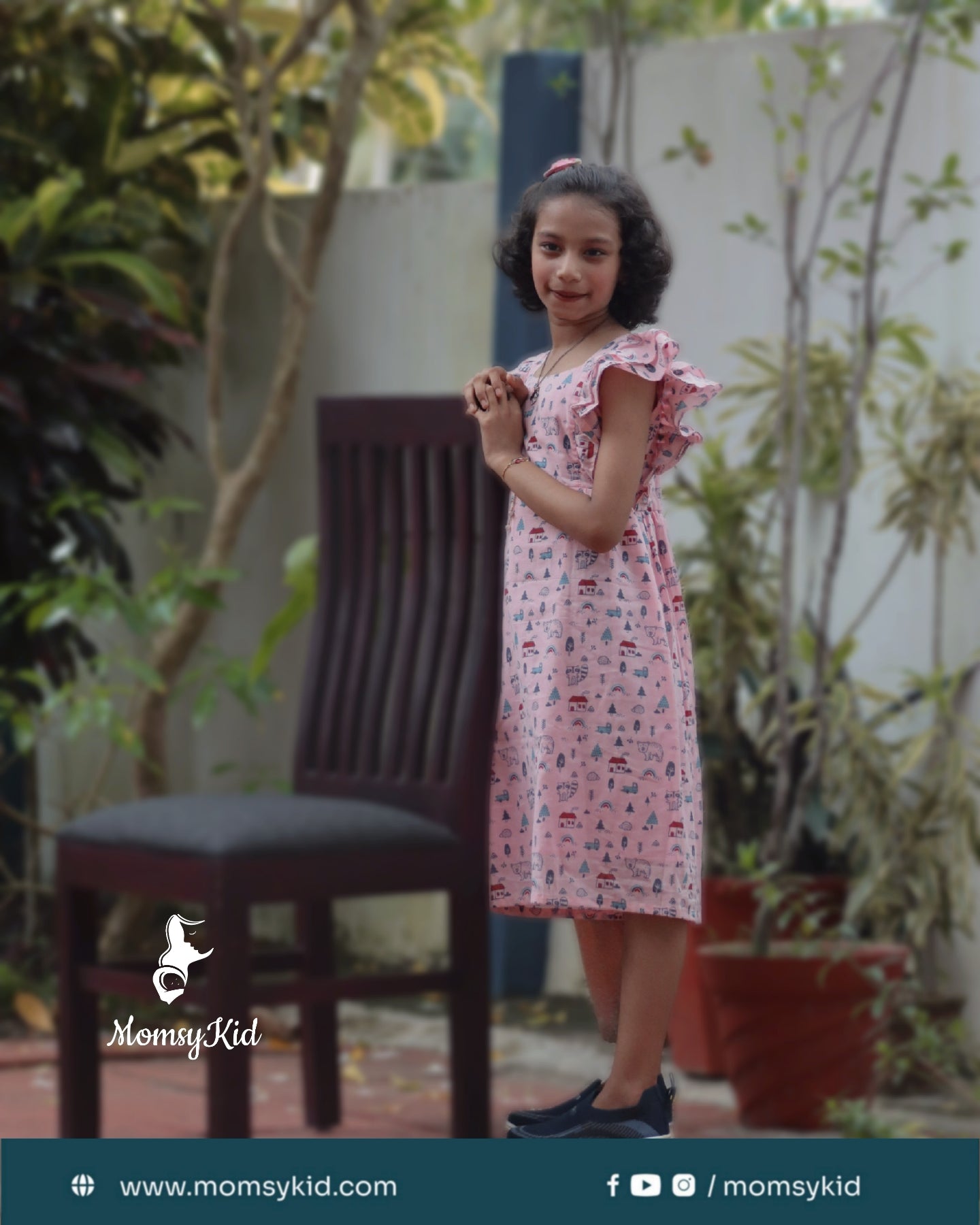 Butterfly Bliss – Pink Cotton Kids Print Frock for girls