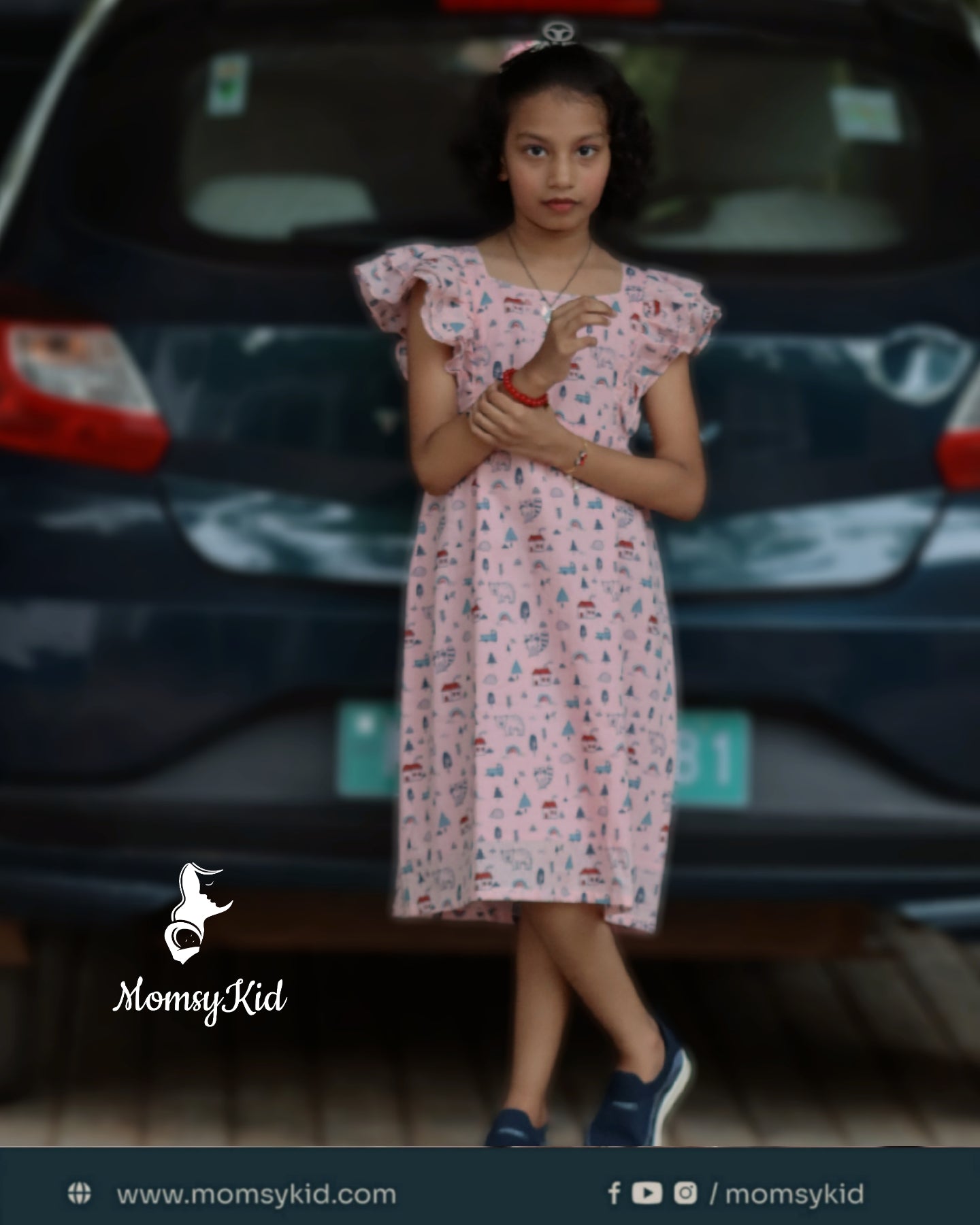 Butterfly Bliss – Pink Cotton Kids Print Frock for girls